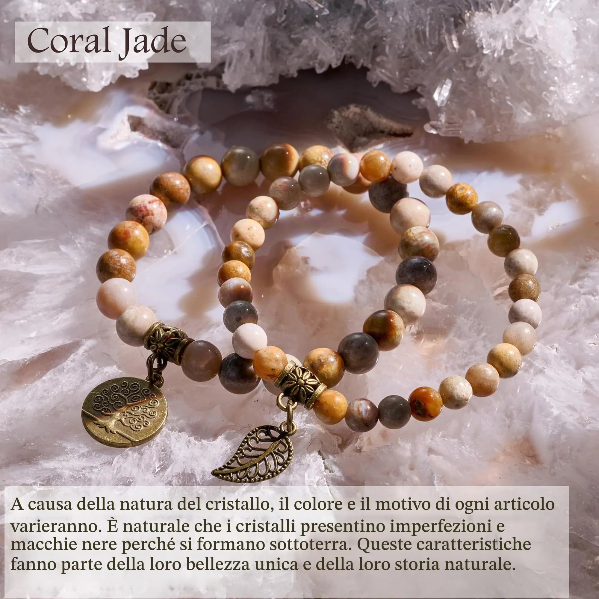 Farfume Bracciali Chakra in Pietre Naturali Giada di Corallo, Set Doppio, 18.5cm - immagine 5