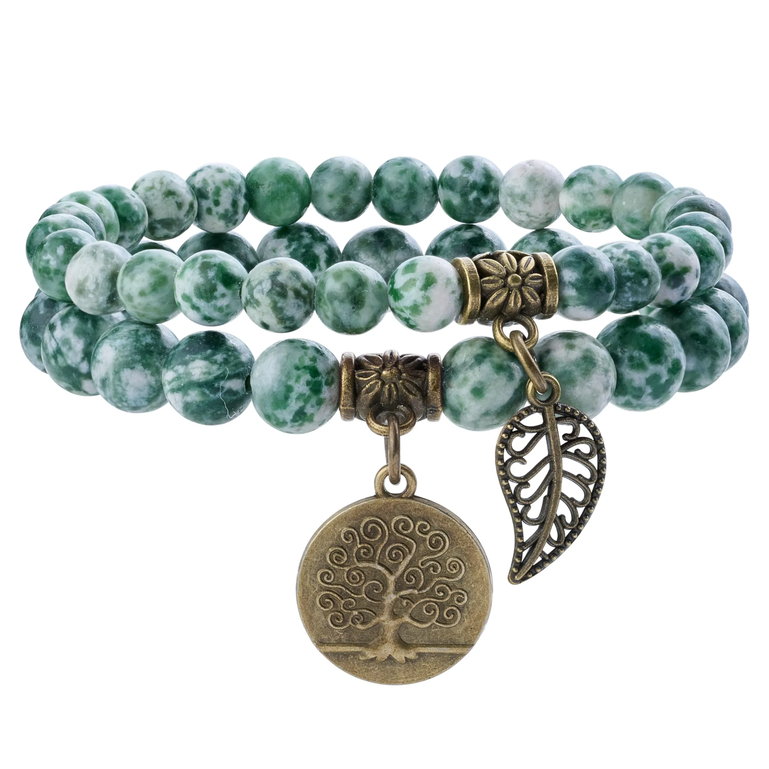 Farfume Bracciali Chakra in Pietre Naturali Giada Maculata Verde, Set Doppio, Taglia Media 18.5cm - immagine 1