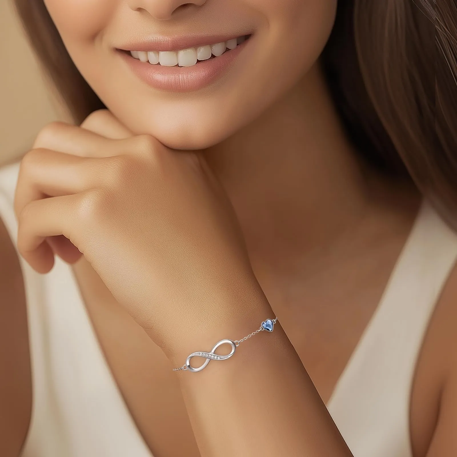 LOUISA SECRET Bracciale Donna Argento 925 Infinito e Cuore con Zirconi - immagine 2