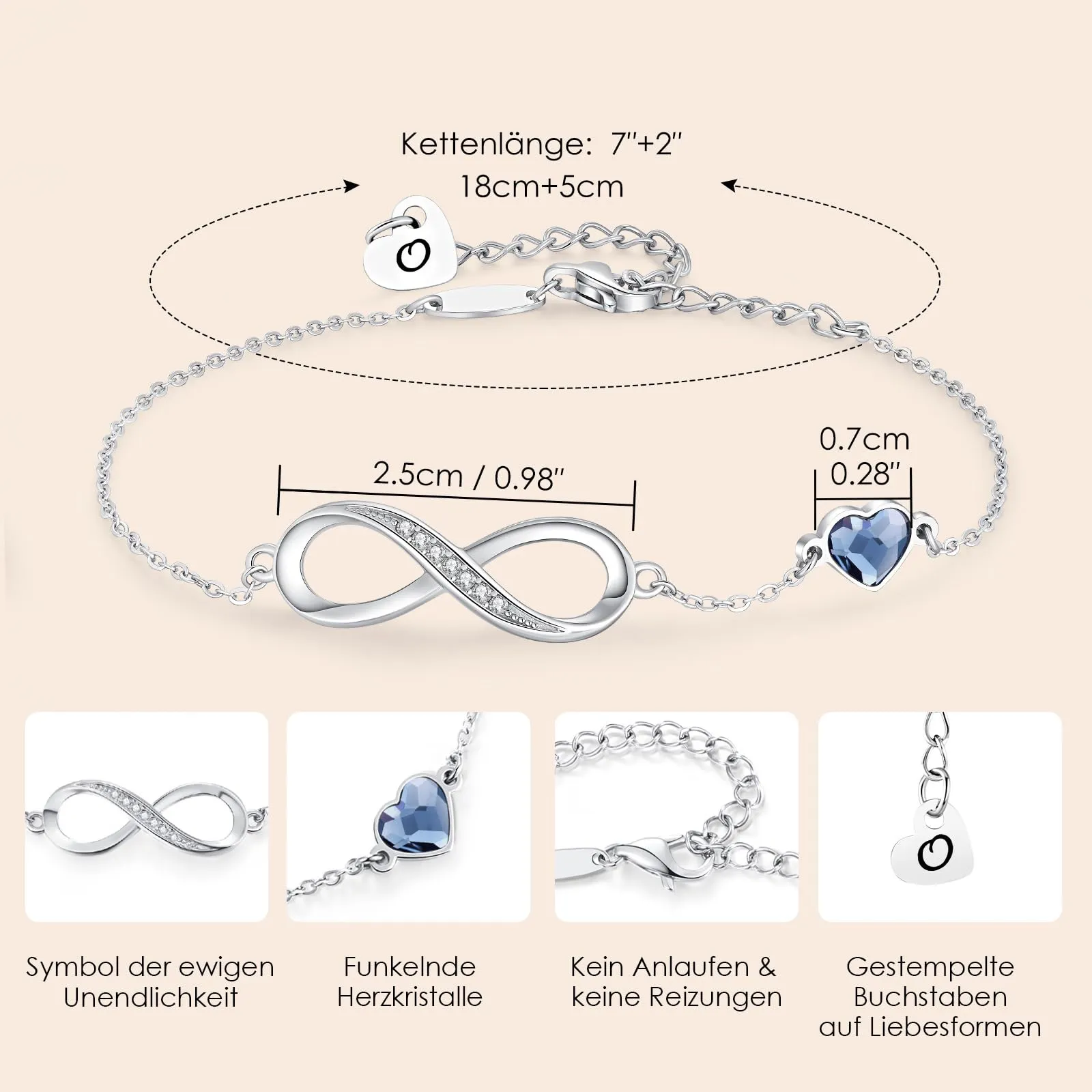 LOUISA SECRET Bracciale Donna Argento 925 Infinito e Cuore con Zirconi - immagine 5
