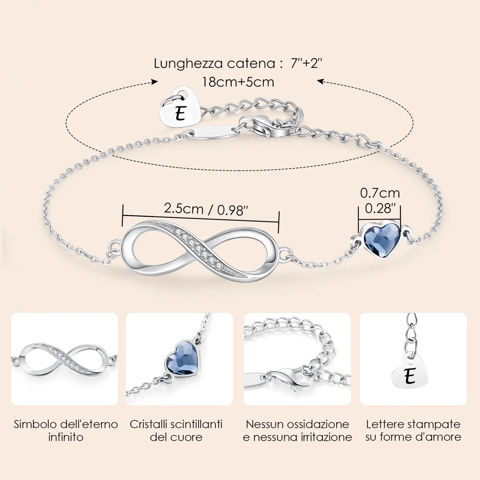 LOUISA SECRET Bracciale Donna Argento 925 Infinito e Cuore con Zirconi - immagine 3