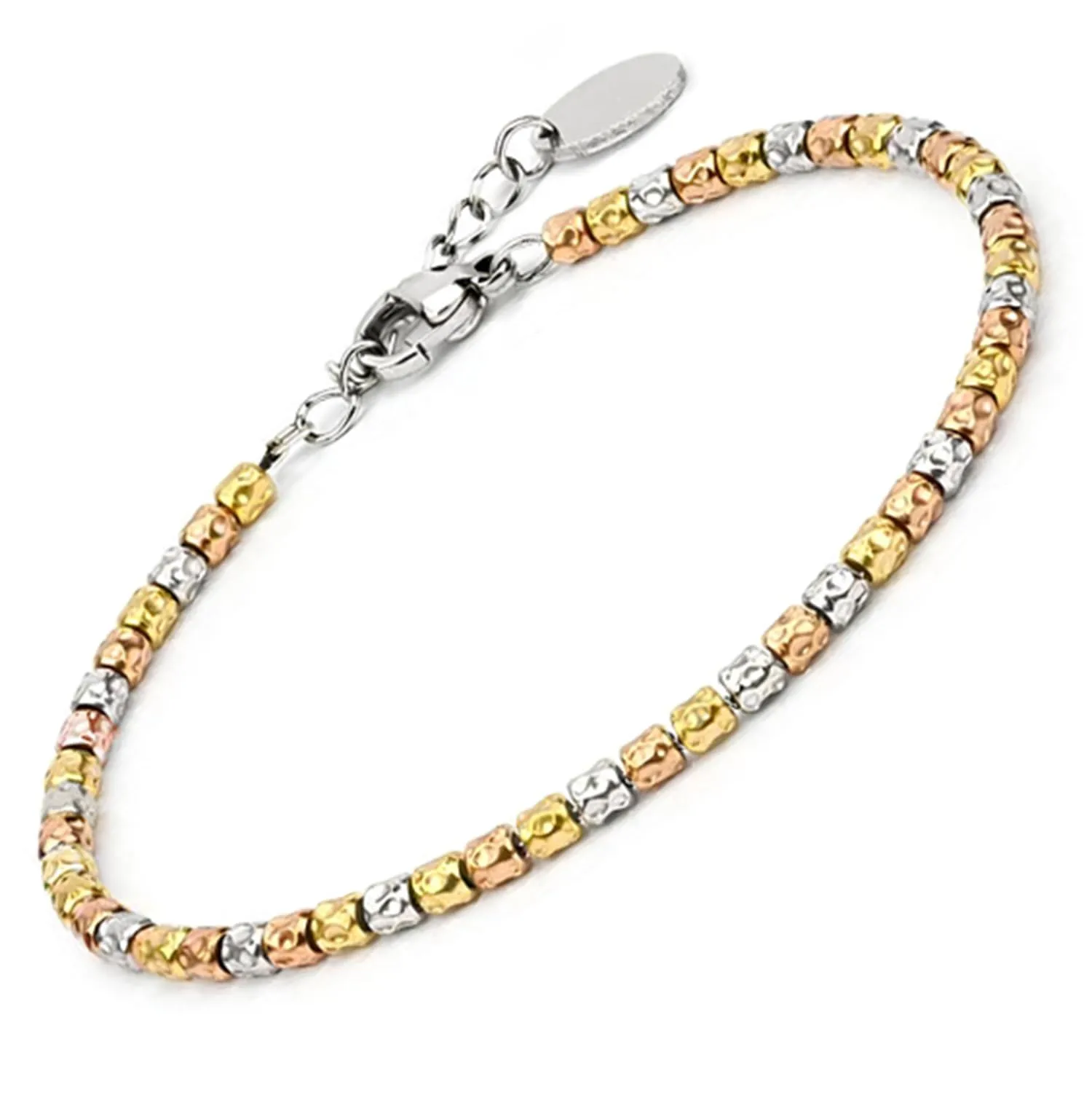 SAGA GIOIELLI Bracciale Unisex Tre Ori in Acciaio con Pepite Martellate (3.5 mm) - immagine 1