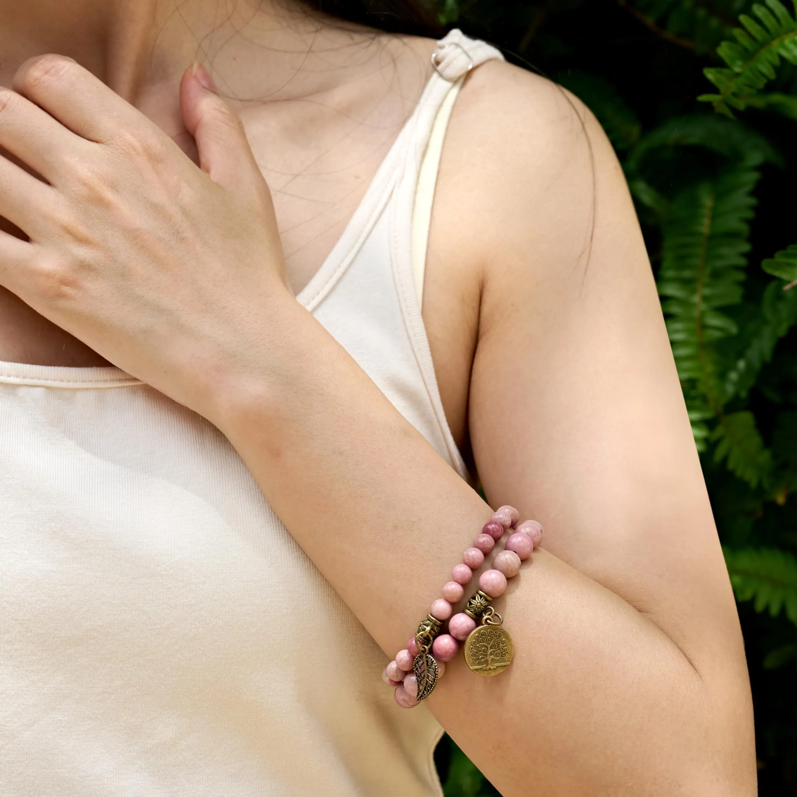 Farfume Bracciali Chakra in Pietre Naturali Rodocrosite per Donna, Set Doppio, 18.5cm - immagine 3
