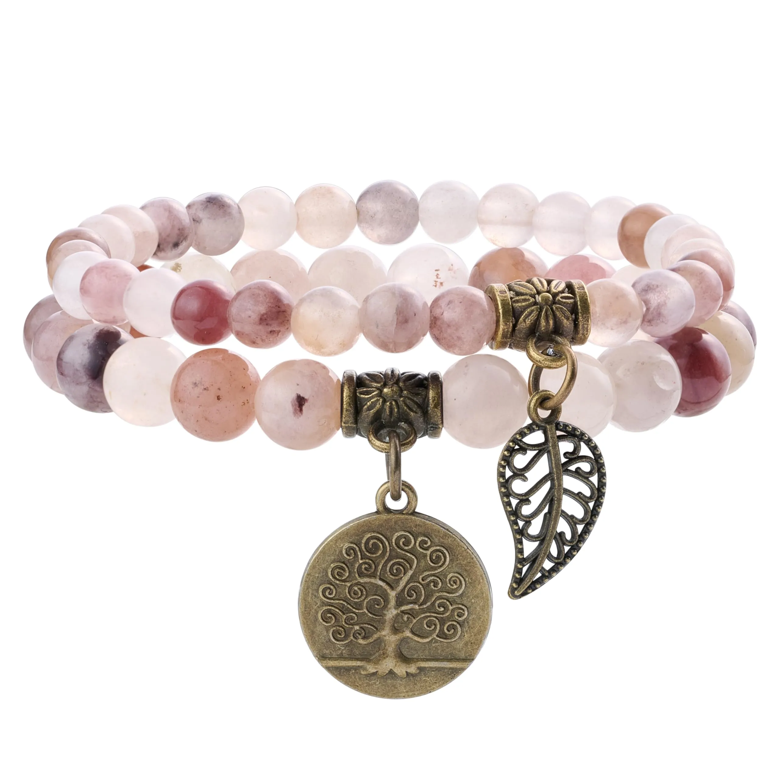 Farfume Bracciali Chakra in Pietre Naturali Giada Viola per Donne, Set Doppio, 18.5cm - immagine 1