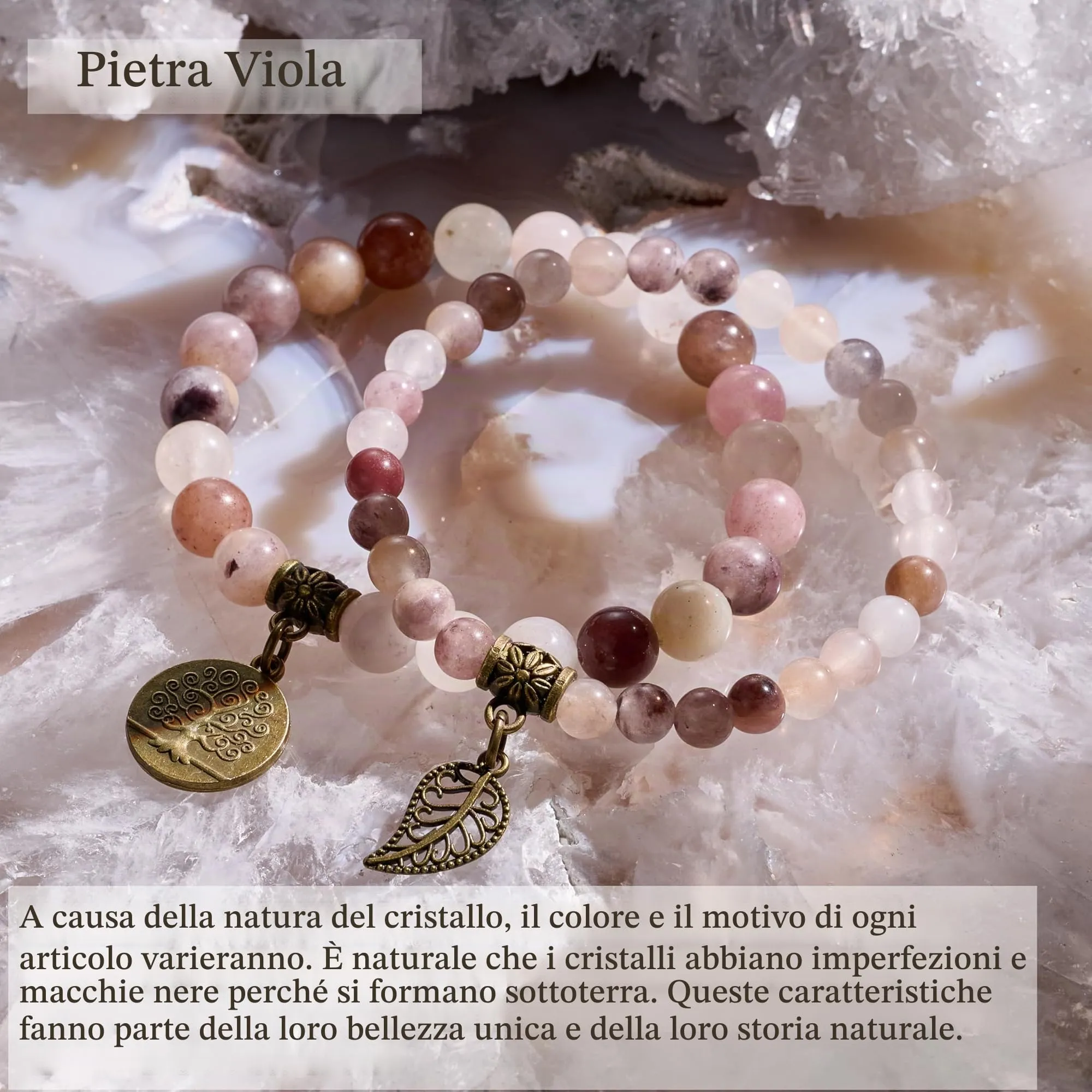 Farfume Bracciali Chakra in Pietre Naturali Giada Viola per Donne, Set Doppio, 18.5cm - immagine 5