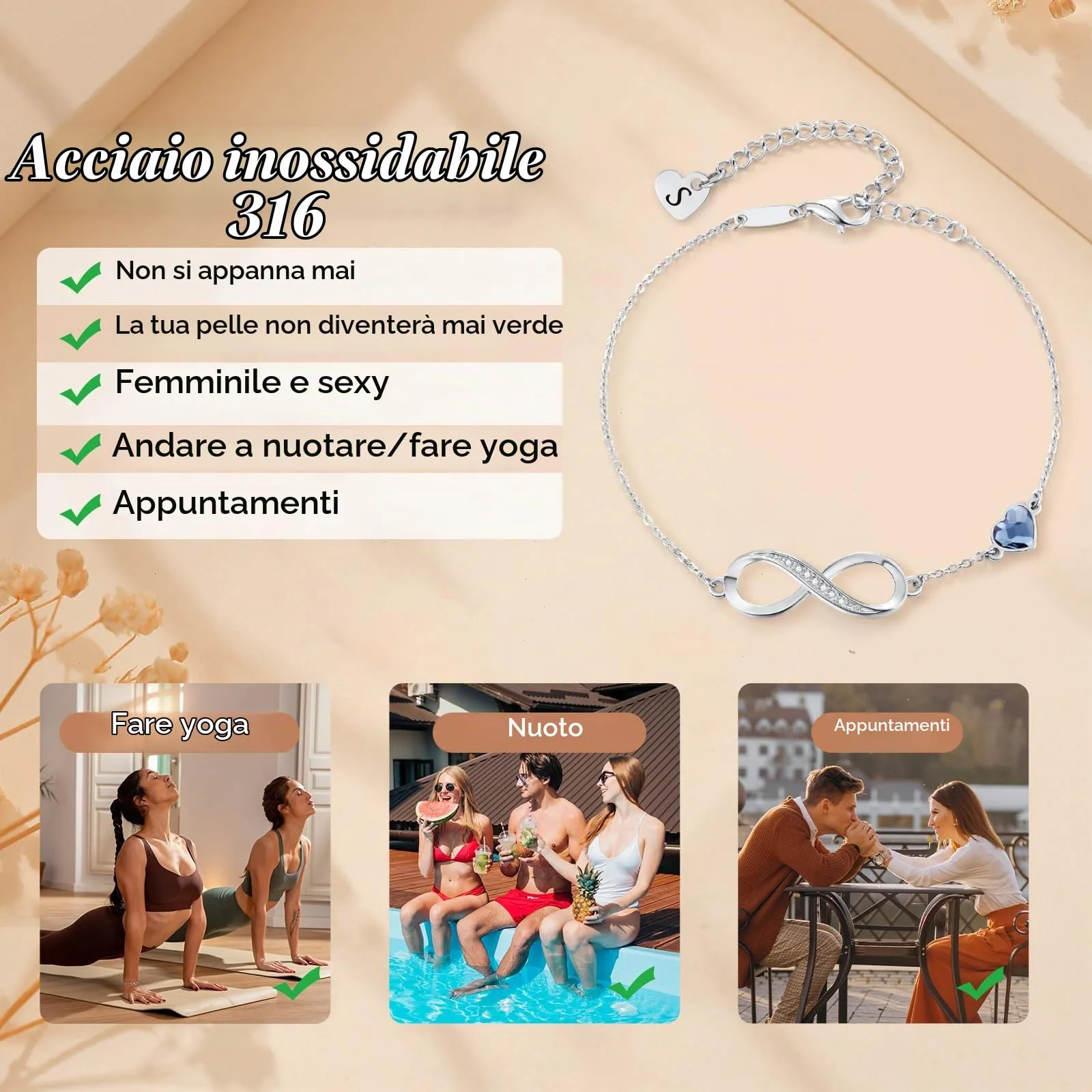 LOUISA SECRET Bracciale Donna Argento 925 Infinito e Cuore con Zirconi (S) - immagine 4