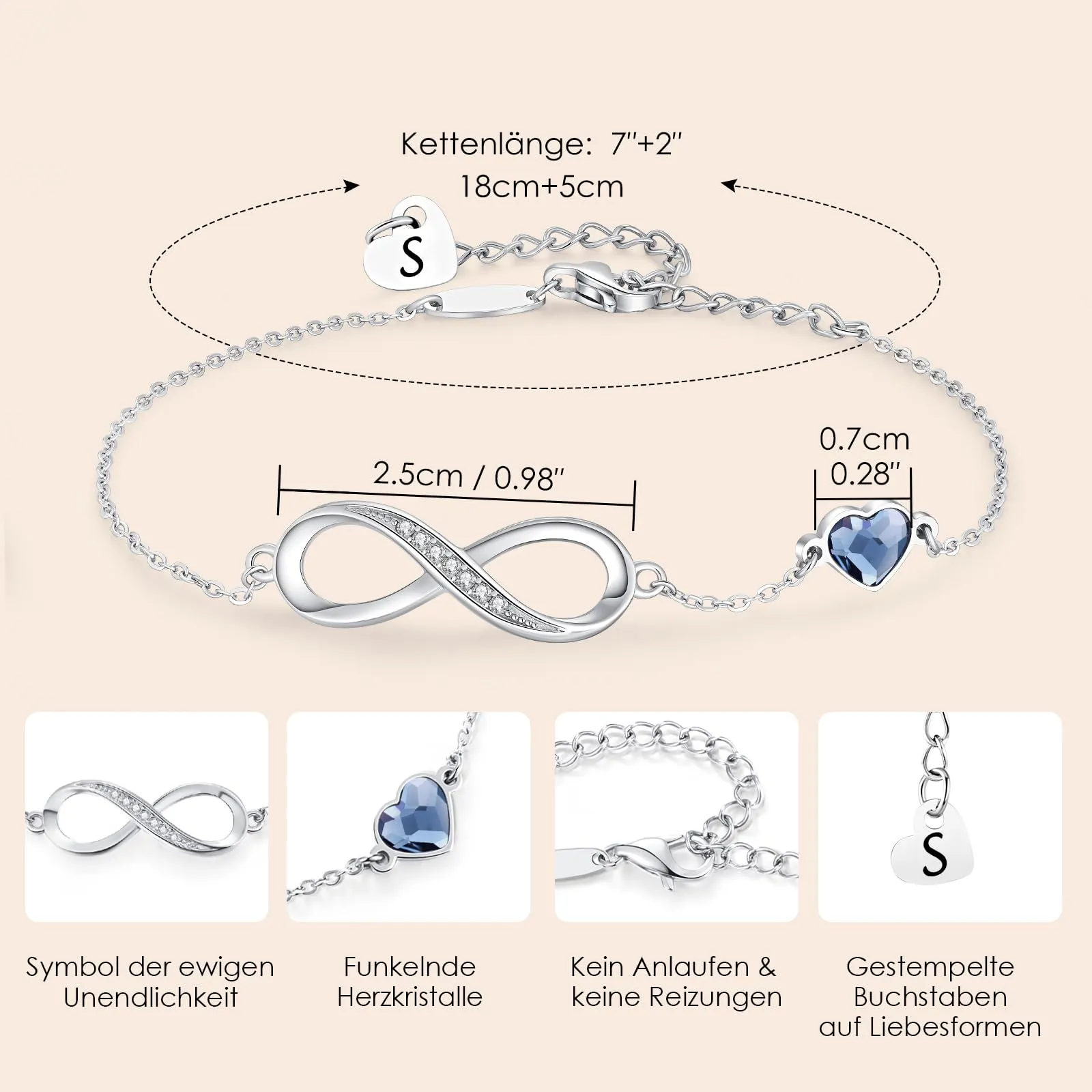 LOUISA SECRET Bracciale Donna Argento 925 Infinito e Cuore con Zirconi (S) - immagine 5
