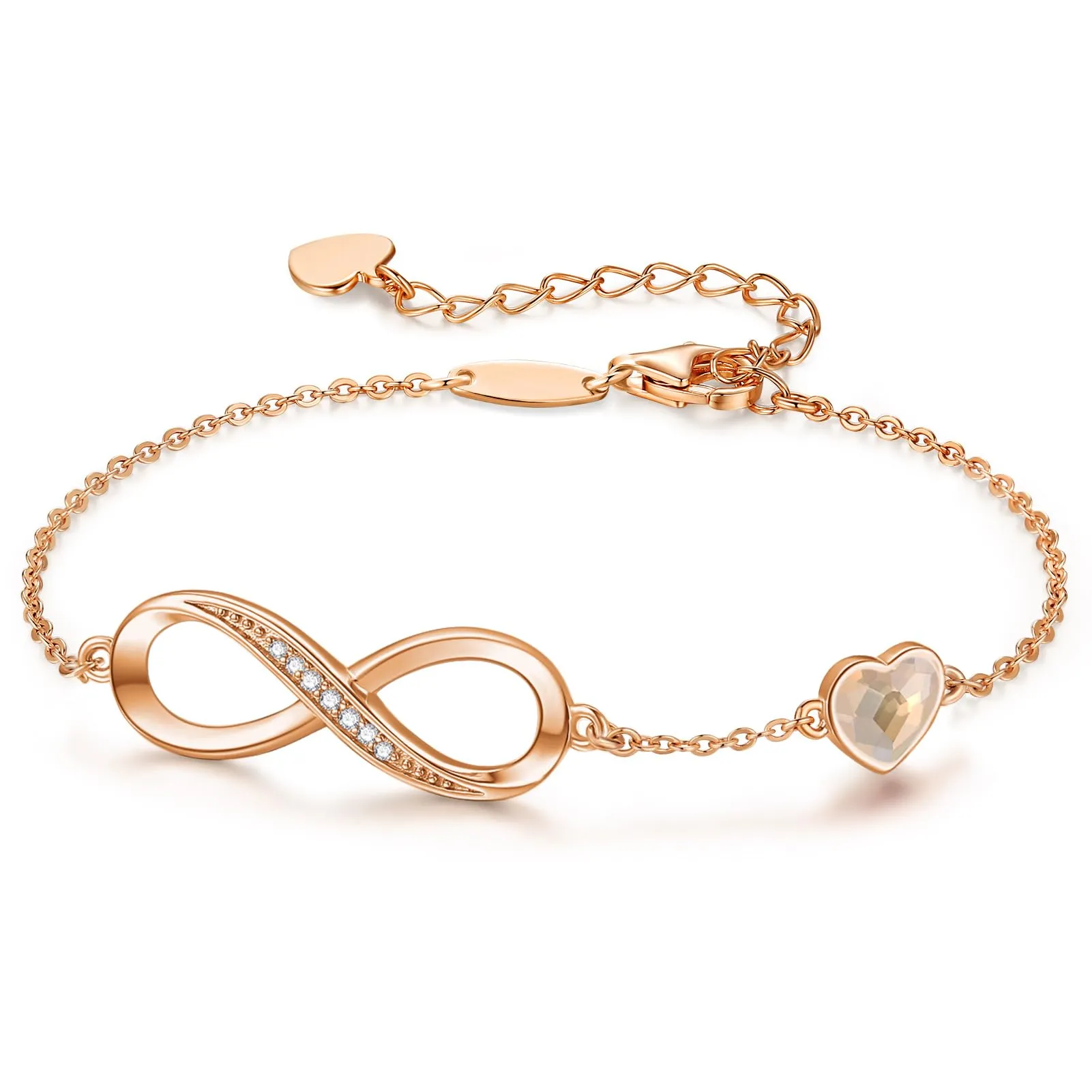 LOUISA SECRET Bracciale Donna Argento 925 Simbolo Infinito e Cuore (Oro Rosa-Giallo) - immagine 1