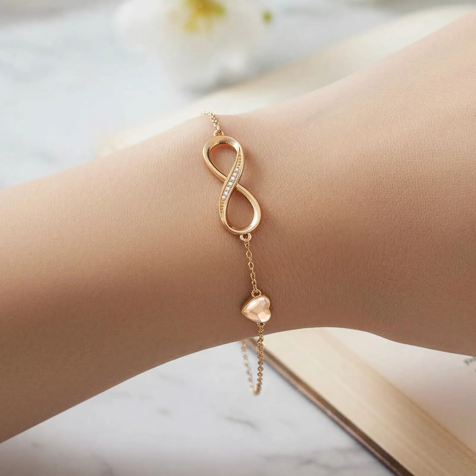 LOUISA SECRET Bracciale Donna Argento 925 Simbolo Infinito e Cuore (Oro Rosa-Giallo) - immagine 5