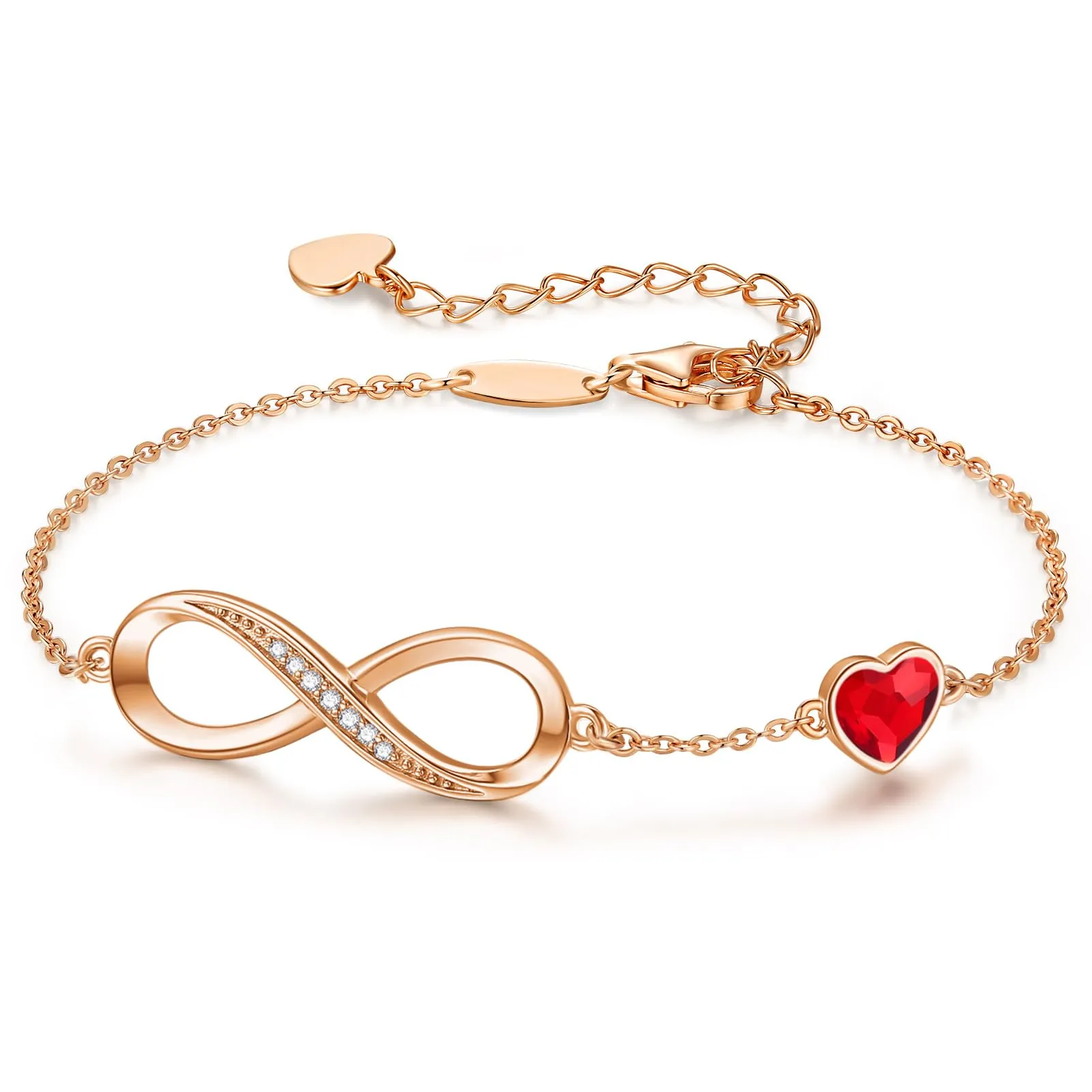 LOUISA SECRET Bracciale Infinito e Cuore in Argento 925, Oro Rosa-Rosso - immagine 1