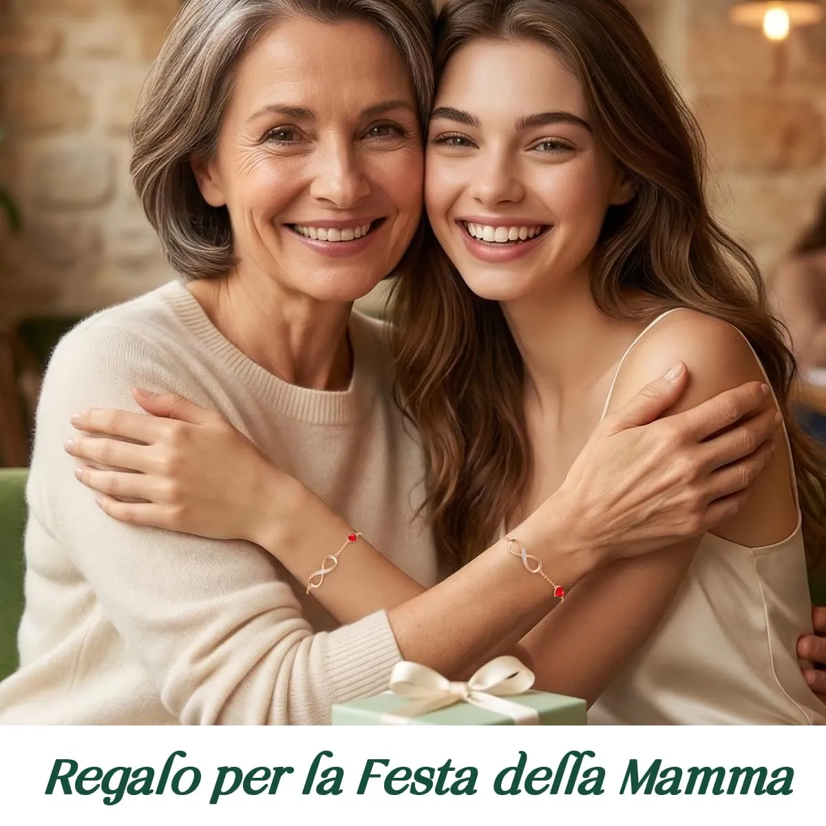 LOUISA SECRET Bracciale Infinito e Cuore in Argento 925, Oro Rosa-Rosso - immagine 2