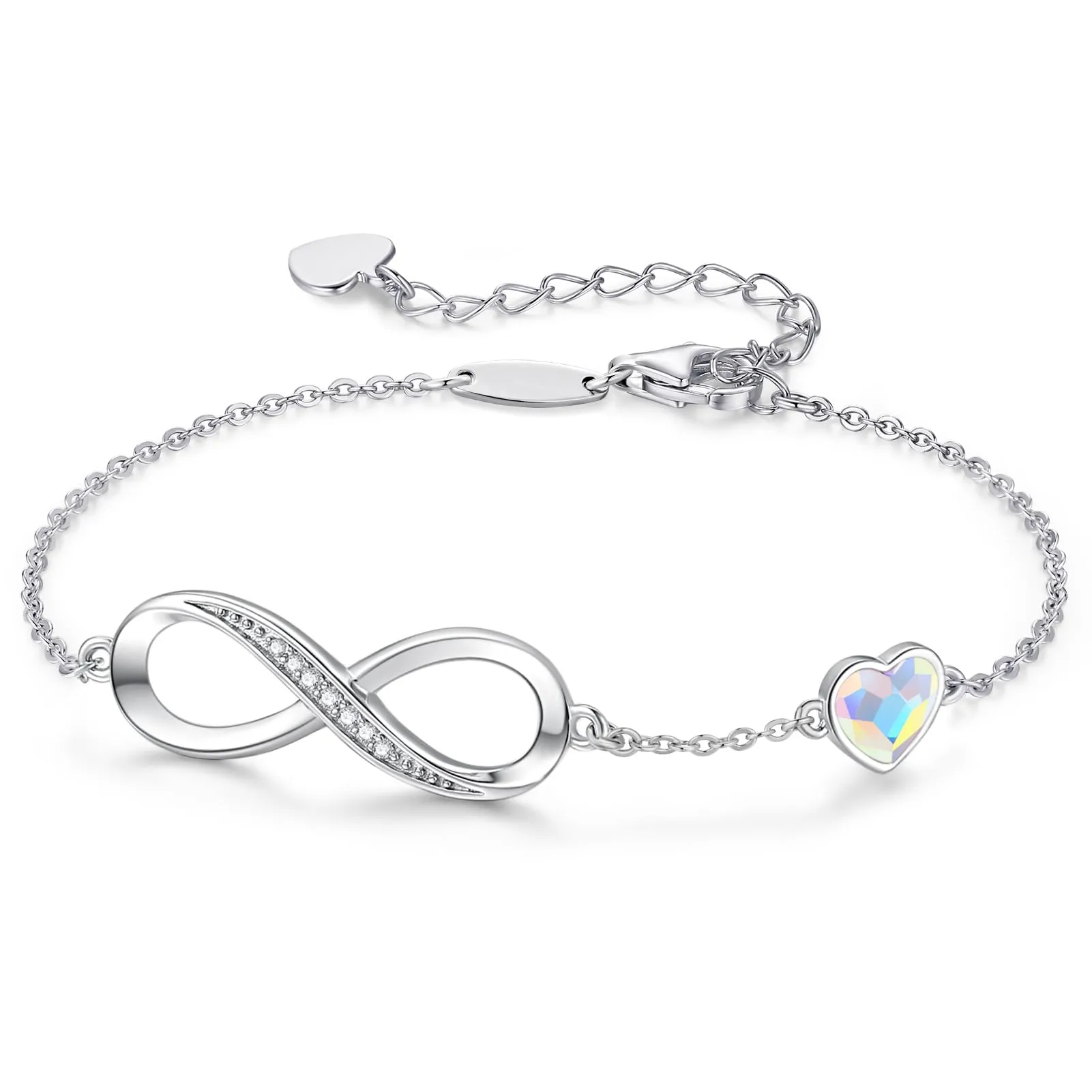 LOUISA SECRET Bracciale Donna Argento 925 Simbolo Infinito e Cuore con Cristalli - immagine 1