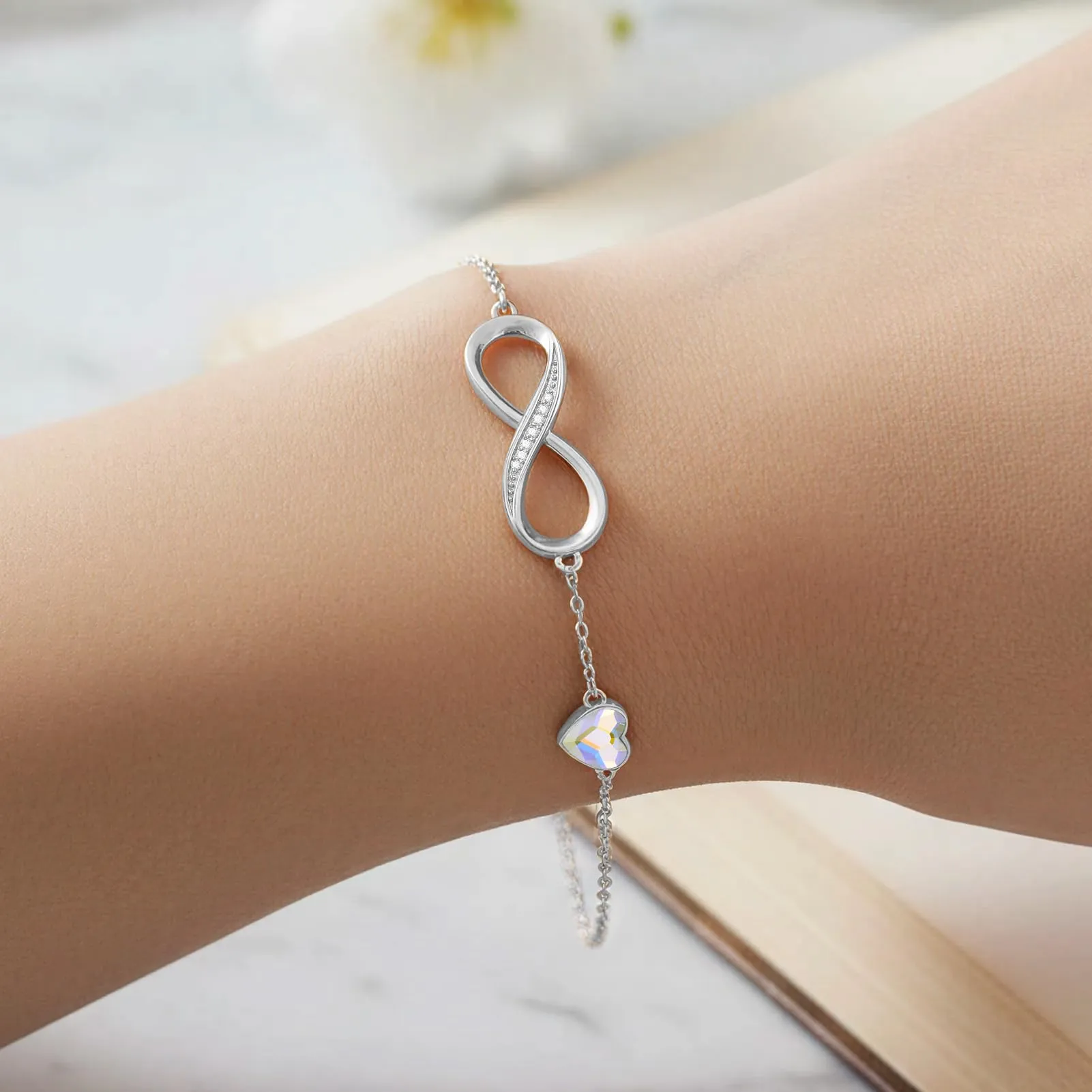 LOUISA SECRET Bracciale Donna Argento 925 Simbolo Infinito e Cuore con Cristalli - immagine 4