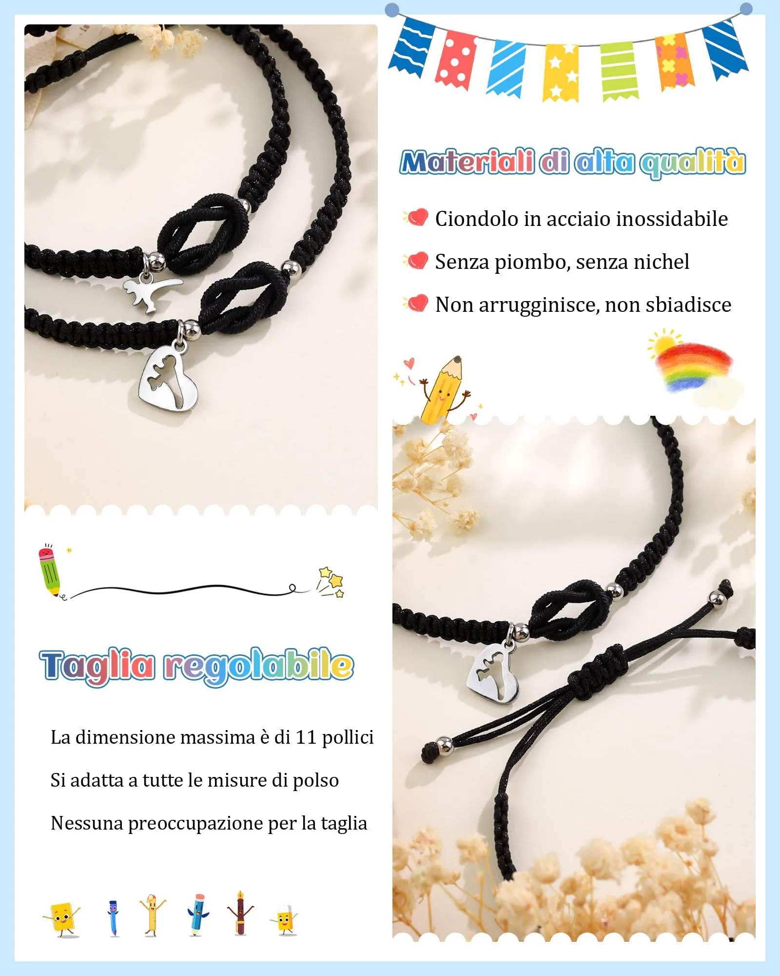 VGWON Set di 2 Bracciali Madre Figlio/Figlia con Ciondoli Dinosauro, Taglia Regolabile - immagine 4