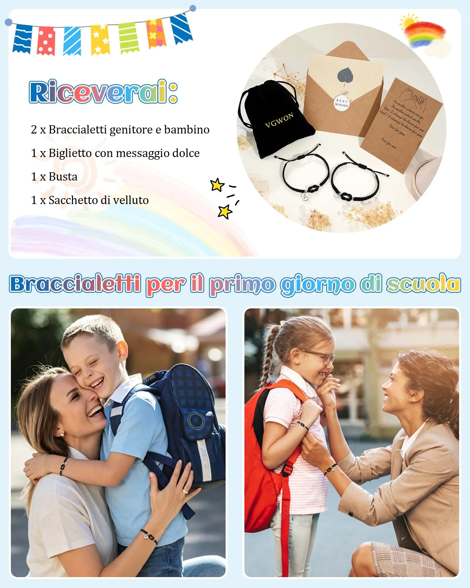 VGWON Set di 2 Bracciali Madre Figlio/Figlia con Ciondoli Dinosauro, Taglia Regolabile - immagine 6