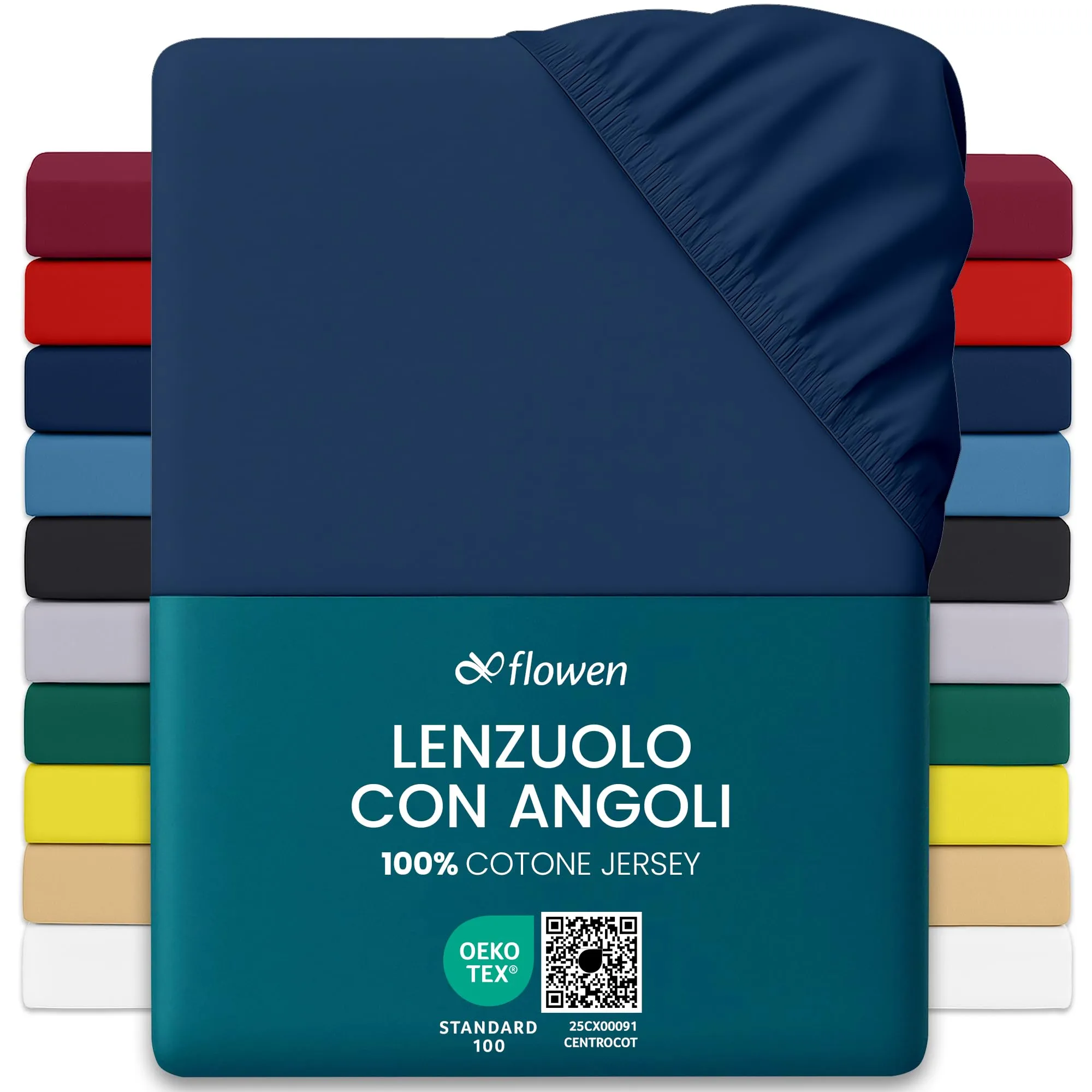 Flowen Lenzuolo con Angoli Una Piazza e Mezza 120x200 cm Blu Scuro 100% Cotone per Materasso fino a 30cm - immagine 1