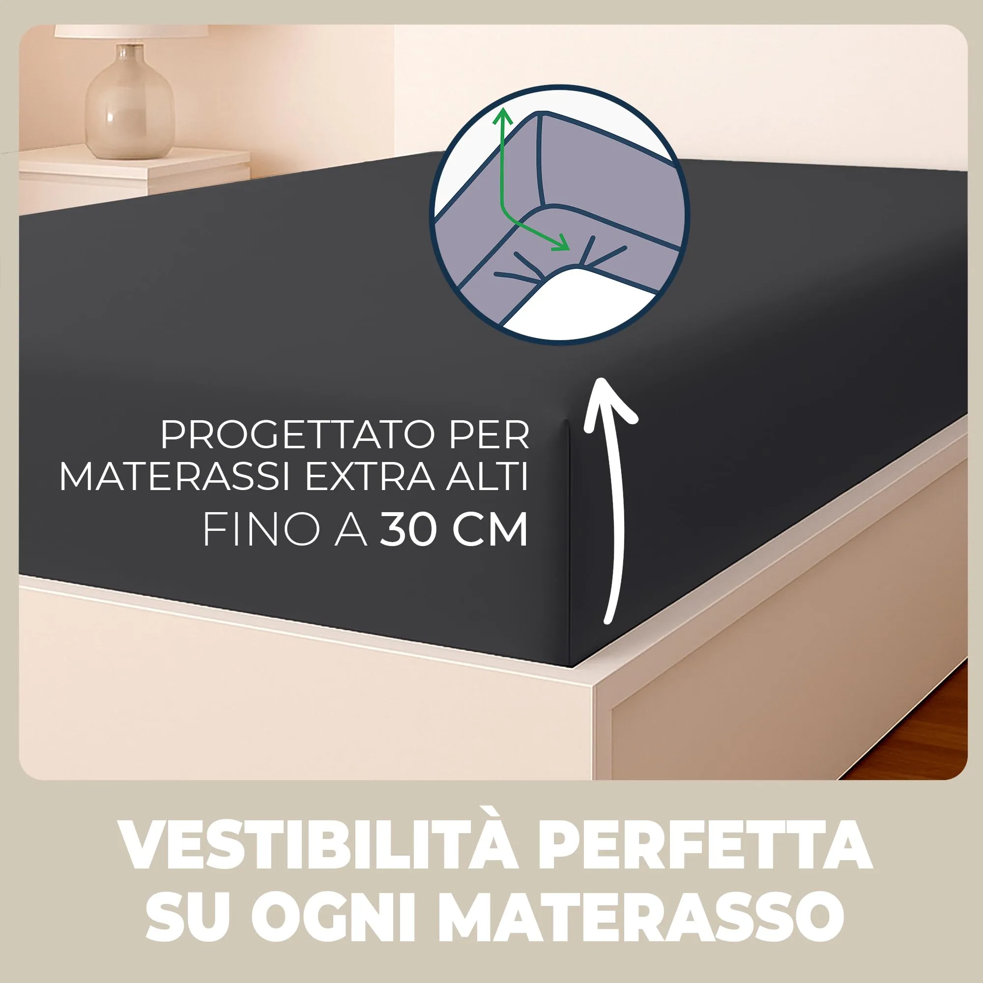 Flowen Lenzuola con Angoli una Piazza e Mezza 140x200 cm, 100% Cotone, Grigio Scuro, per Materassi fino a 30cm - immagine 2