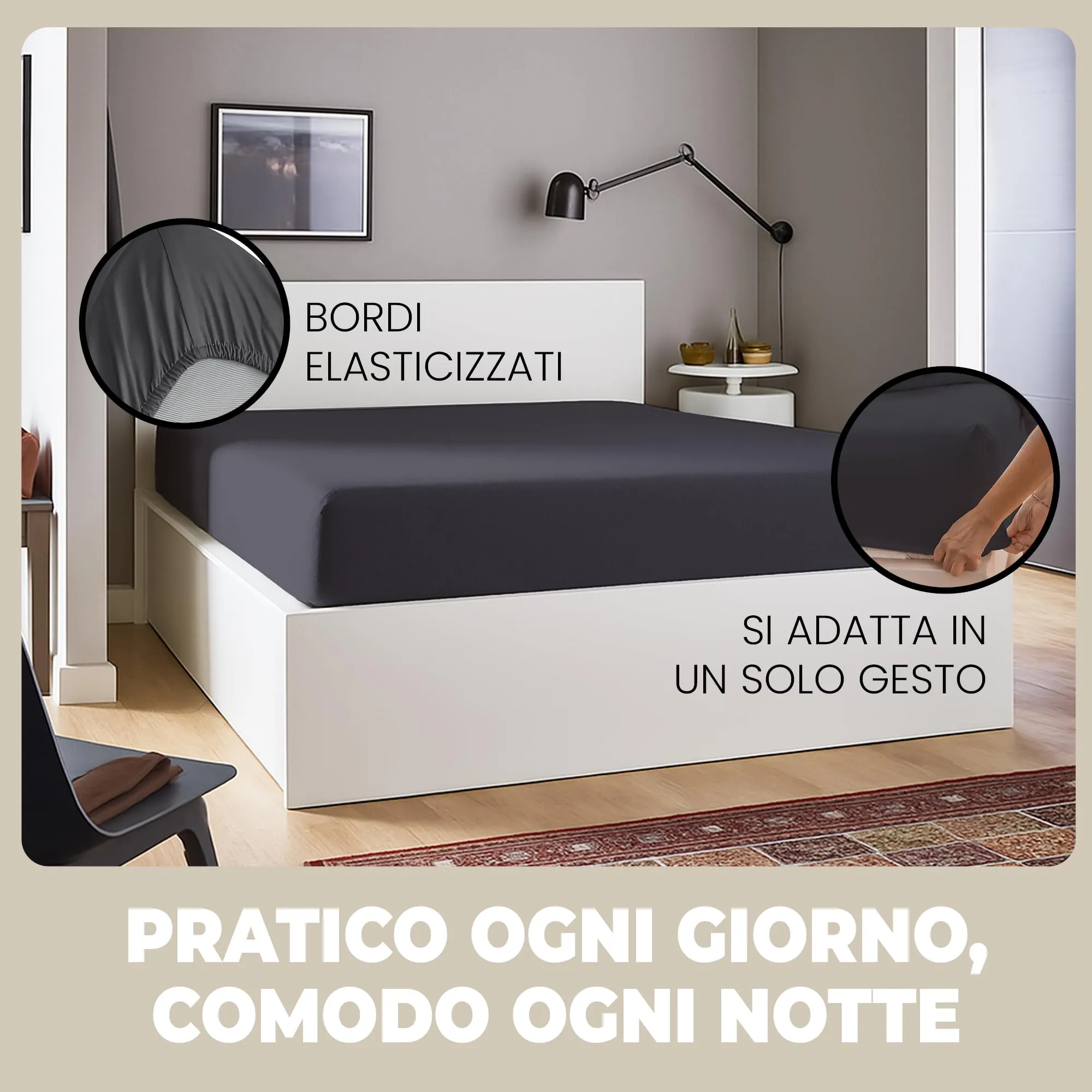 Flowen Lenzuola con Angoli una Piazza e Mezza 140x200 cm, 100% Cotone, Grigio Scuro, per Materassi fino a 30cm - immagine 5