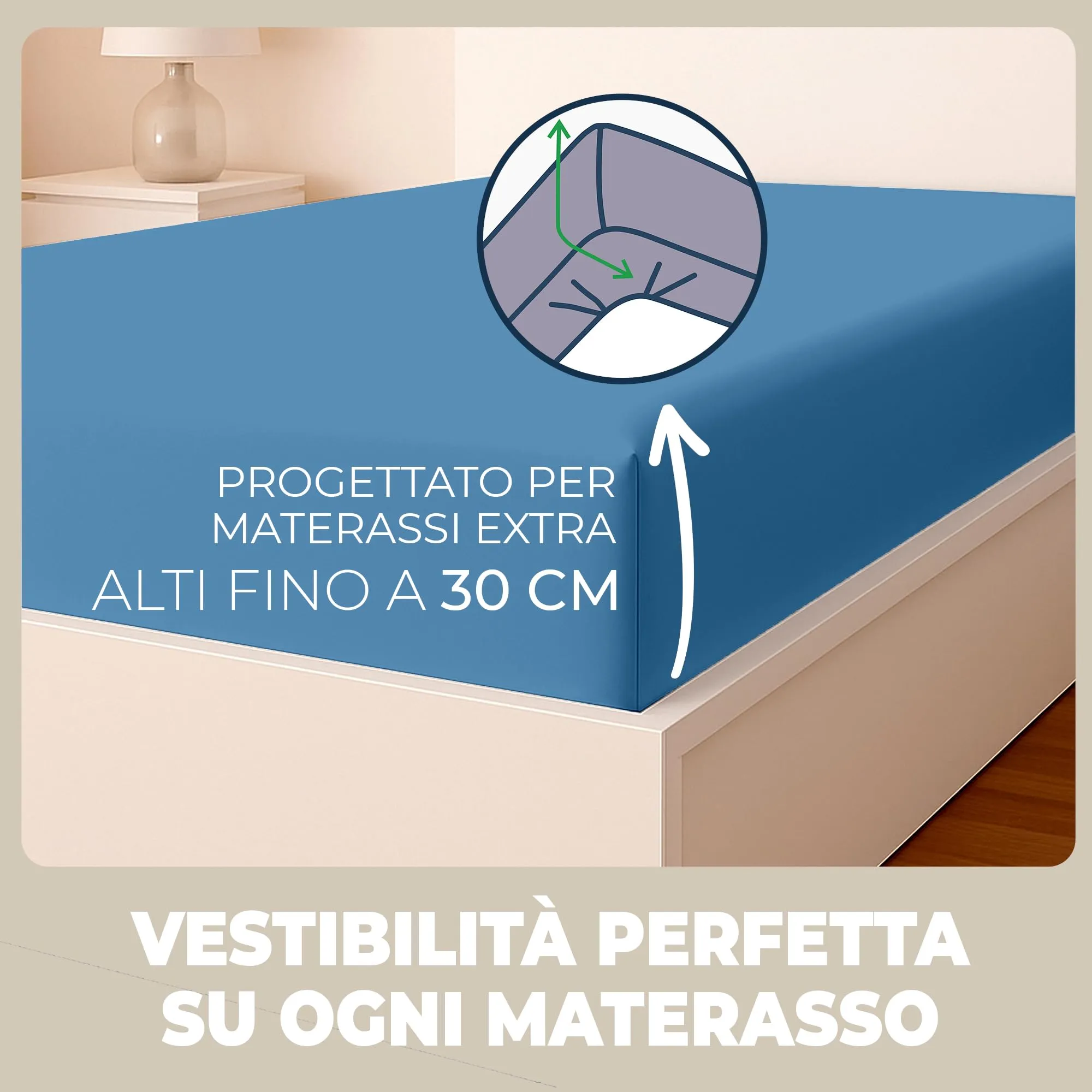 Flowen Lenzuola con Angoli una Piazza e Mezza 140x200 cm Blu Navy 100% Cotone per Materasso fino a 30cm - immagine 2