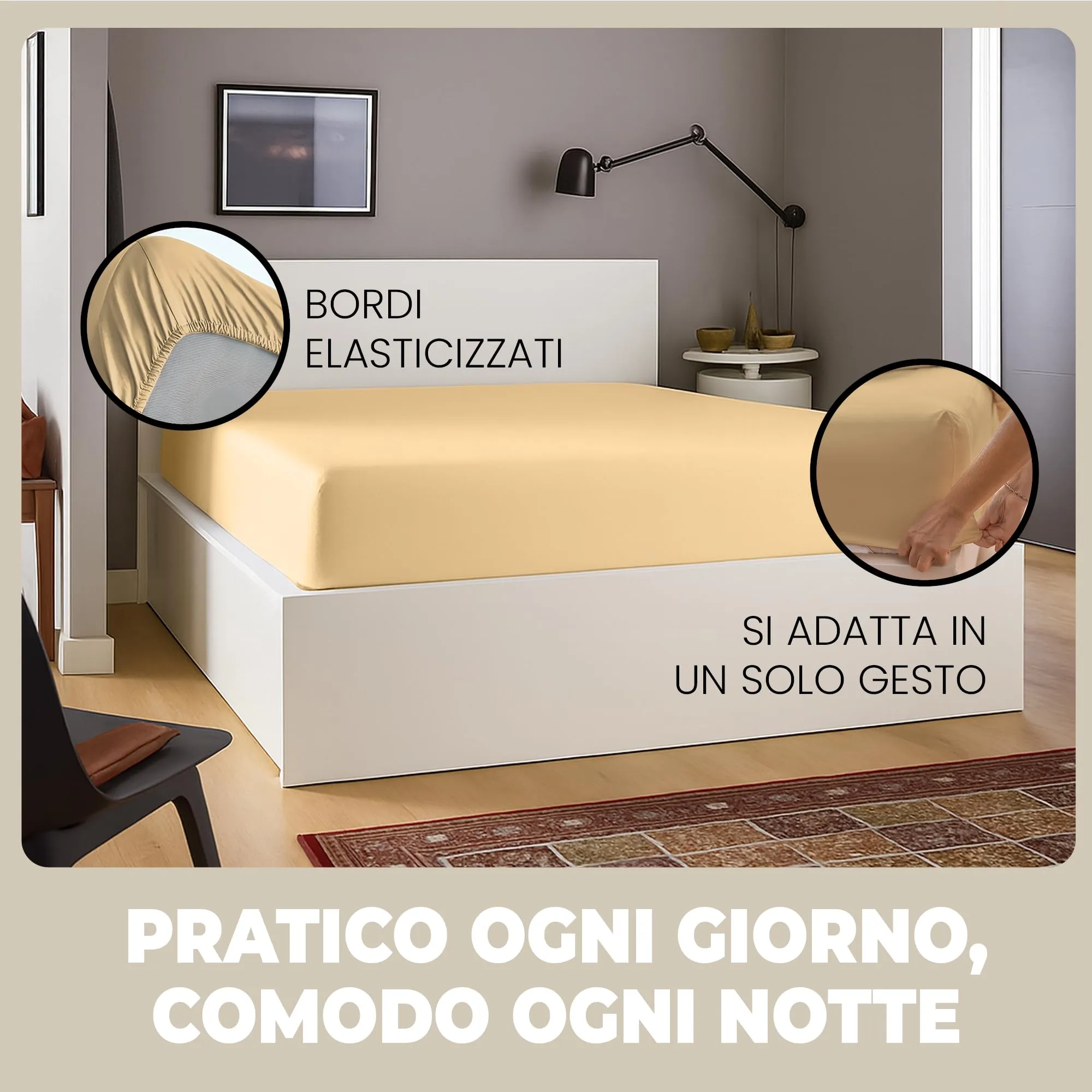 Flowen Lenzuolo con Angoli una Piazza e Mezza 120x200 cm Beige 100% Cotone per Materasso fino a 30cm - immagine 5