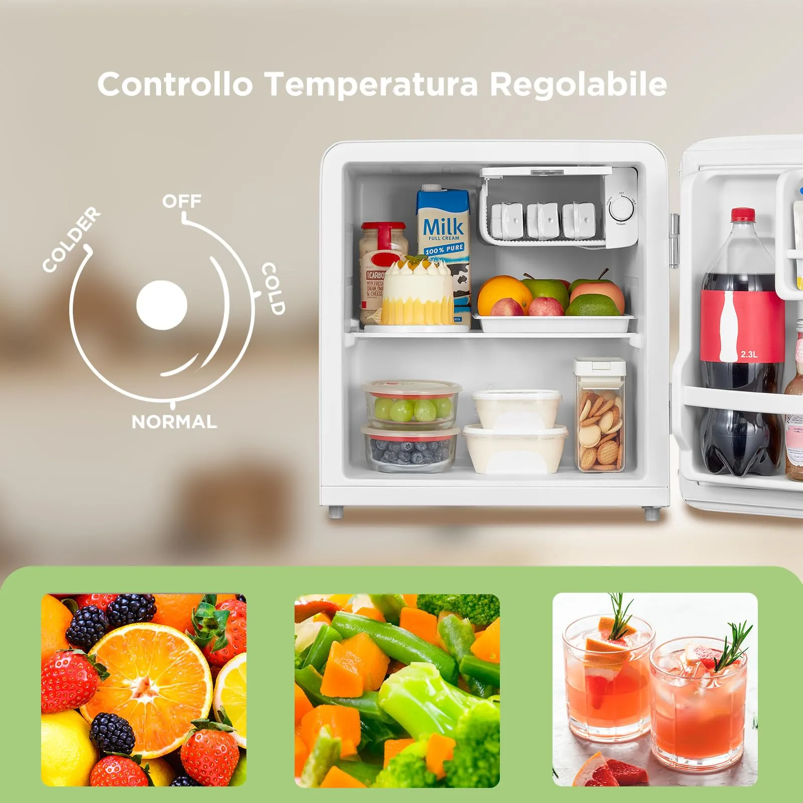 COMFEE' Mini Frigo da Camera 47L Design Retrò, Bianco - immagine 7
