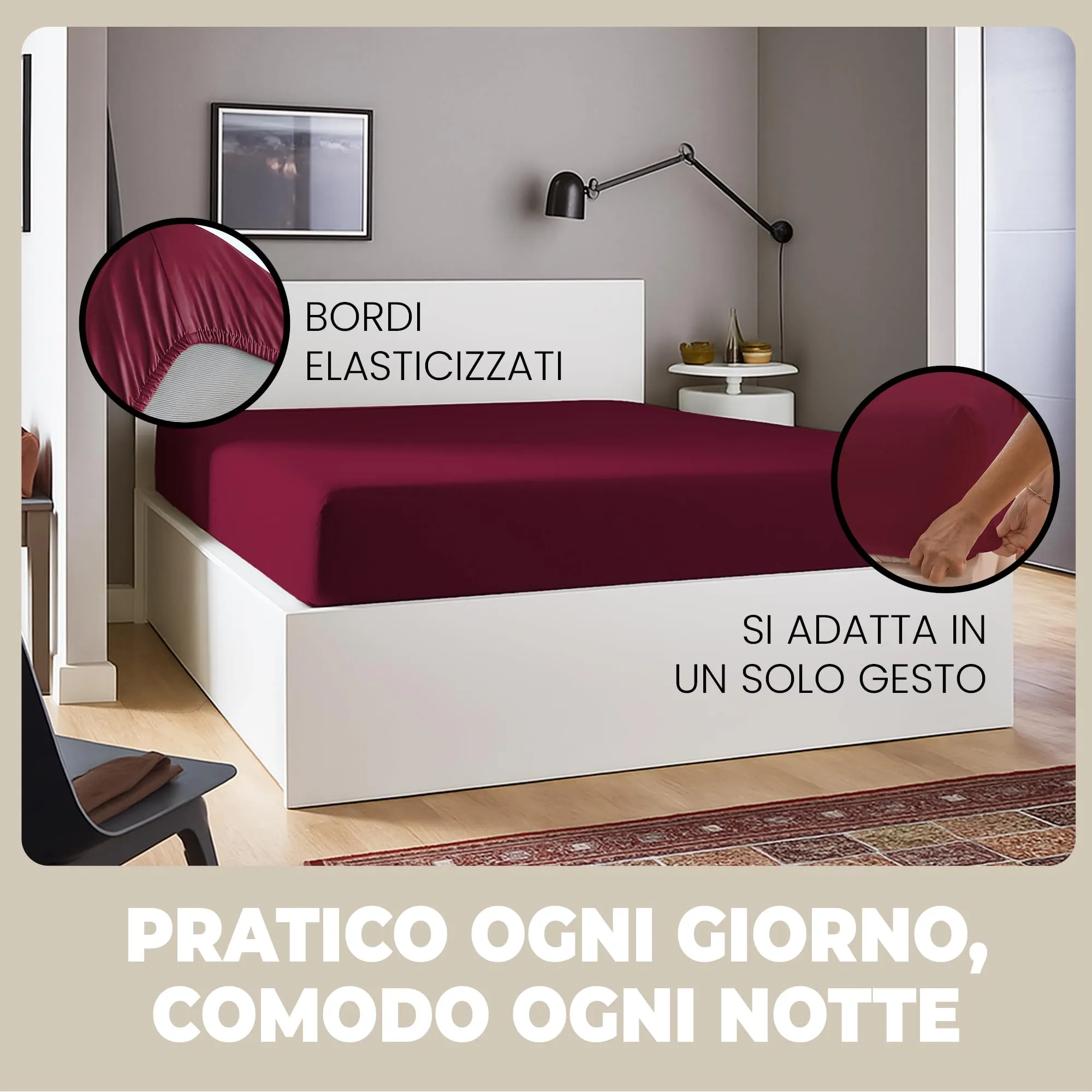 Flowen Lenzuola con Angoli una Piazza e Mezza 120x190 cm Bordeaux 100% Cotone per Materasso fino a 30cm - immagine 5