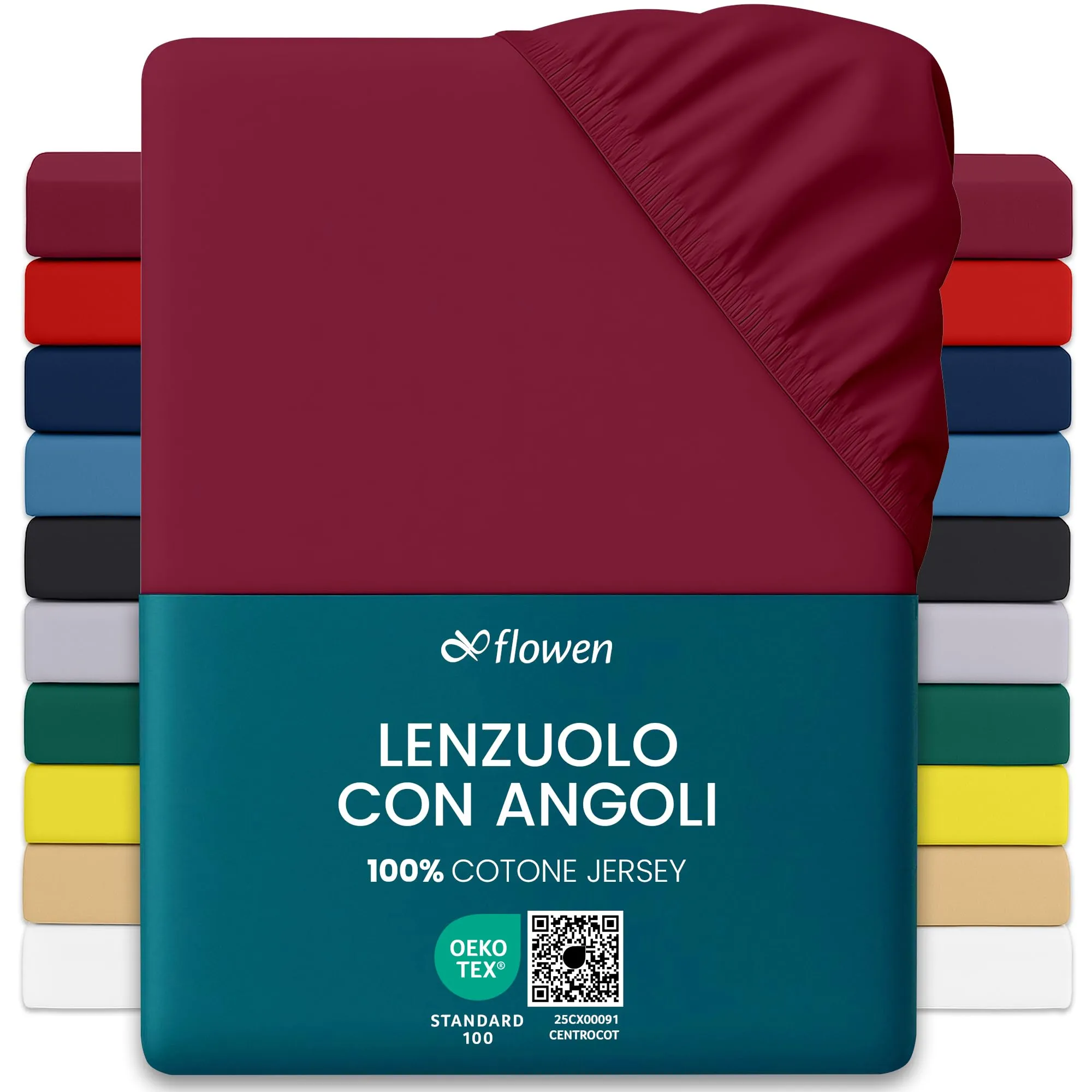 Flowen Lenzuolo con Angoli Singolo 90x200 cm Bordeaux, 100% Cotone, per Materasso fino a 30cm - immagine 1