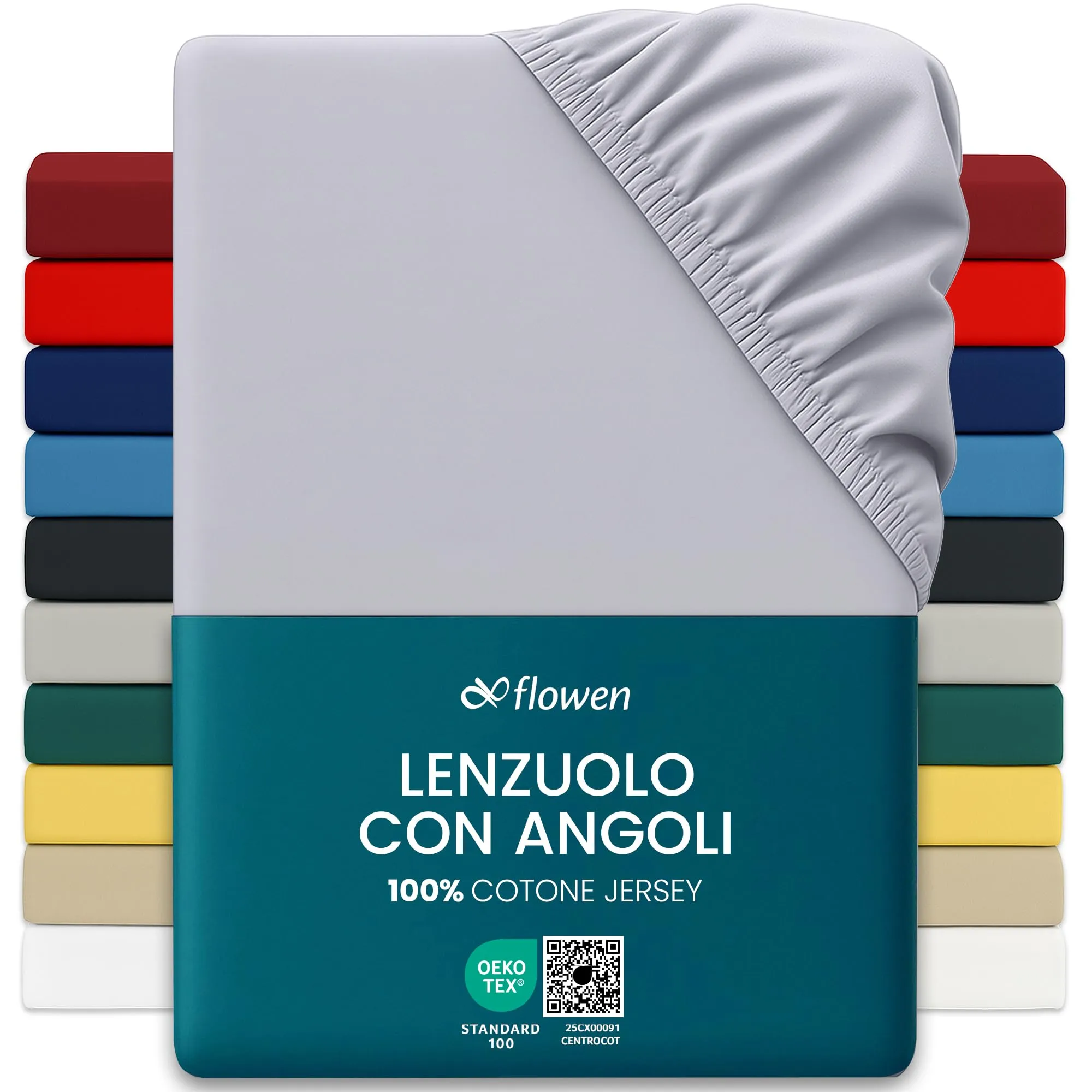 Flowen Lenzuolo con Angoli una Piazza e Mezza 140x200 cm, 100% Puro Cotone, Grigio Chiaro, per Materasso fino a 30cm - immagine 1