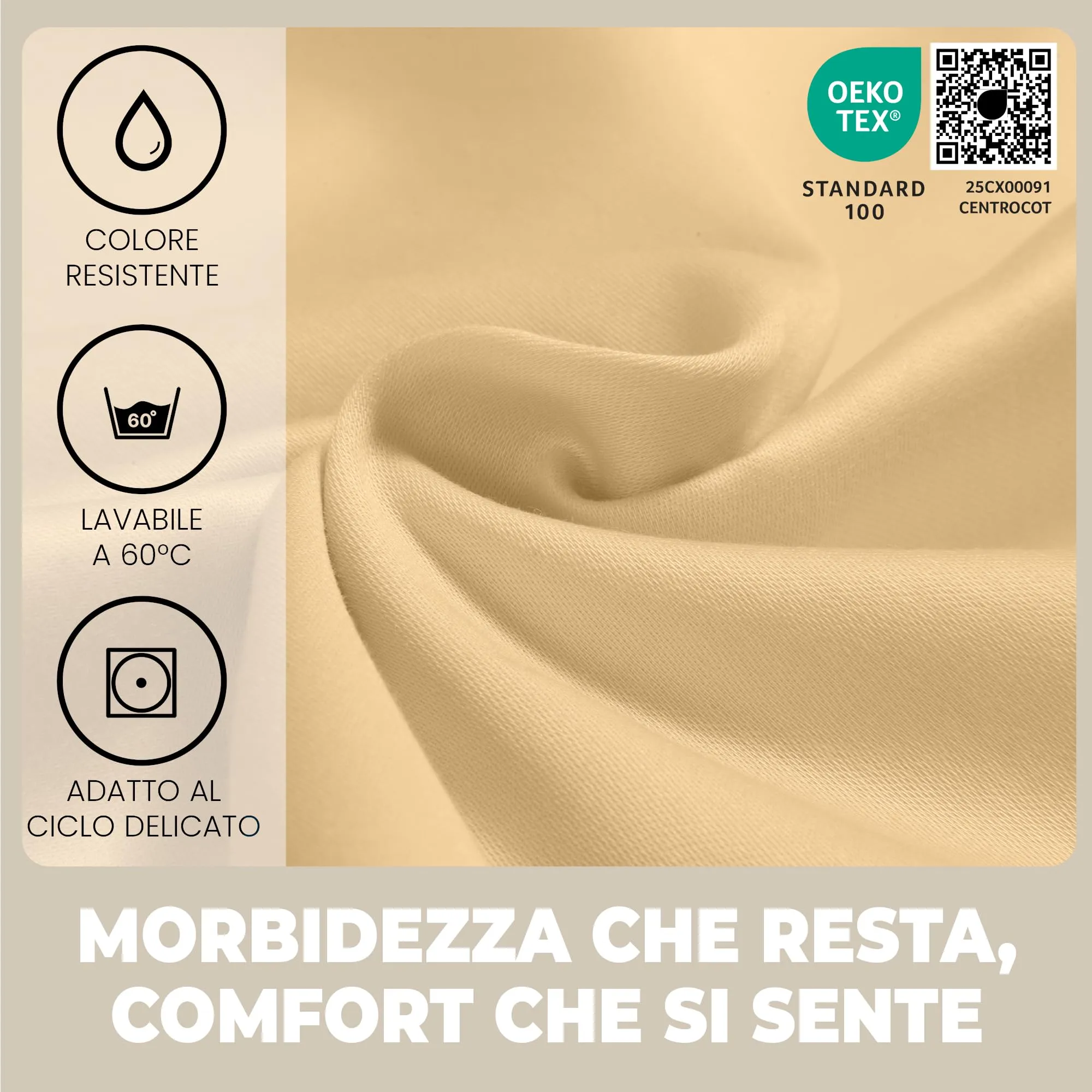 Flowen Lenzuola con Angoli una Piazza e Mezza 140x200 cm Beige, 100% Puro Cotone per Materasso fino a 30cm - immagine 3