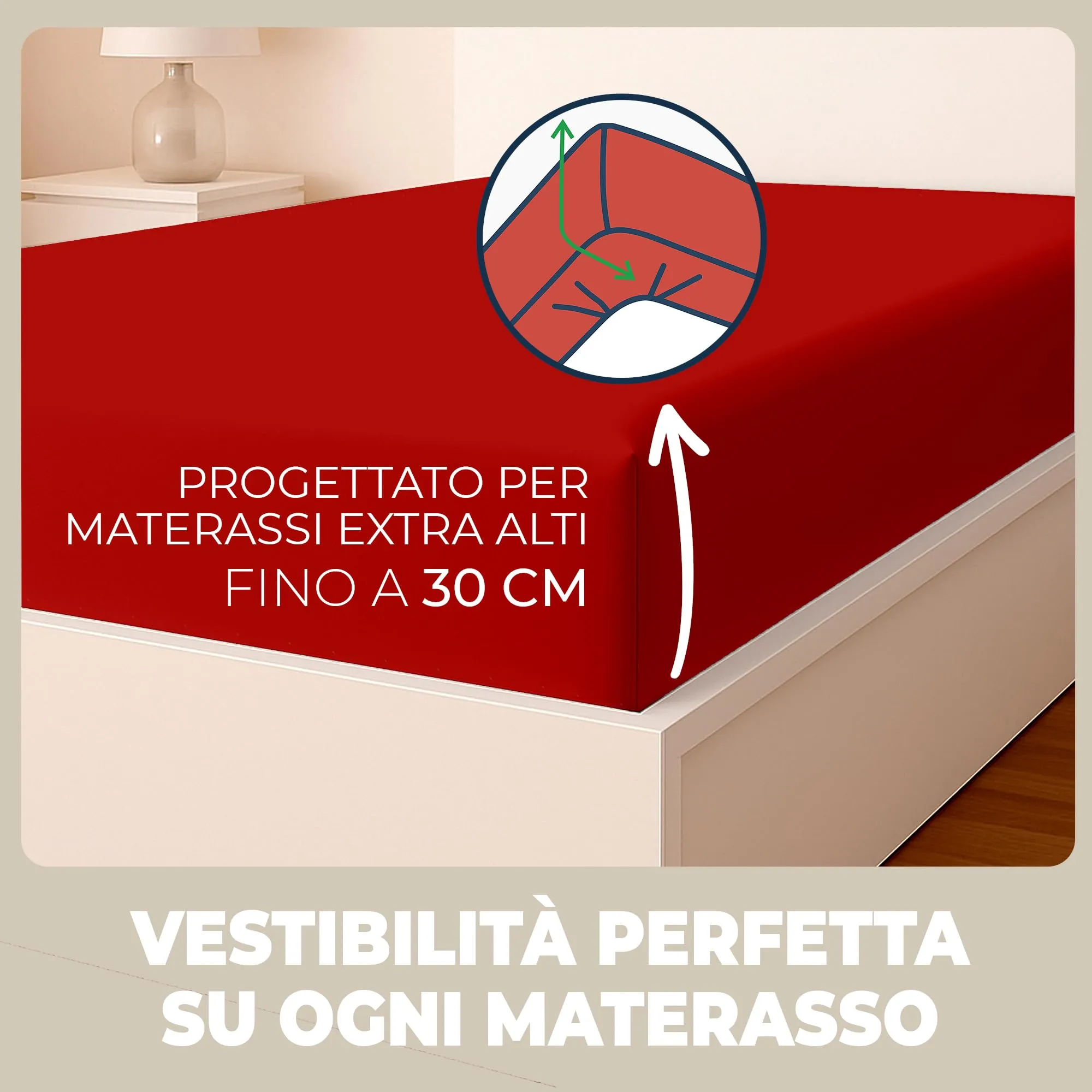 Flowen Lenzuola con Angoli Letto Singolo 90x200 cm, 100% Cotone, Rosso, per Materasso fino a 30cm - immagine 2