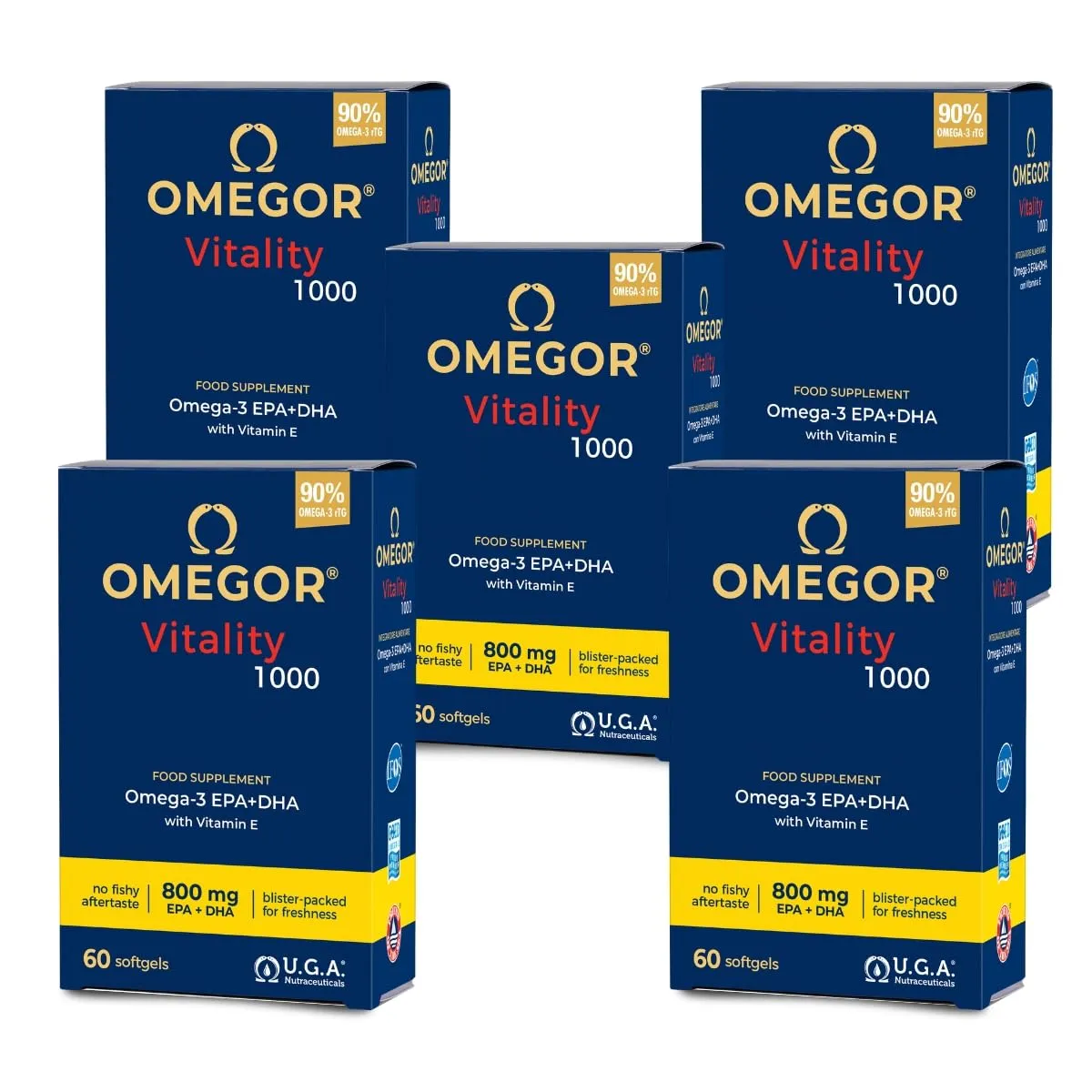 Omegor Vitality 1000 Omega 3 EPA 535mg DHA 268mg - 60 cps (5 confezioni) - immagine 1