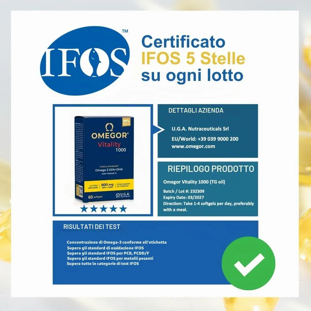 Omegor Vitality 1000 Omega 3 EPA 535mg DHA 268mg - 60 cps (5 confezioni) - immagine 3