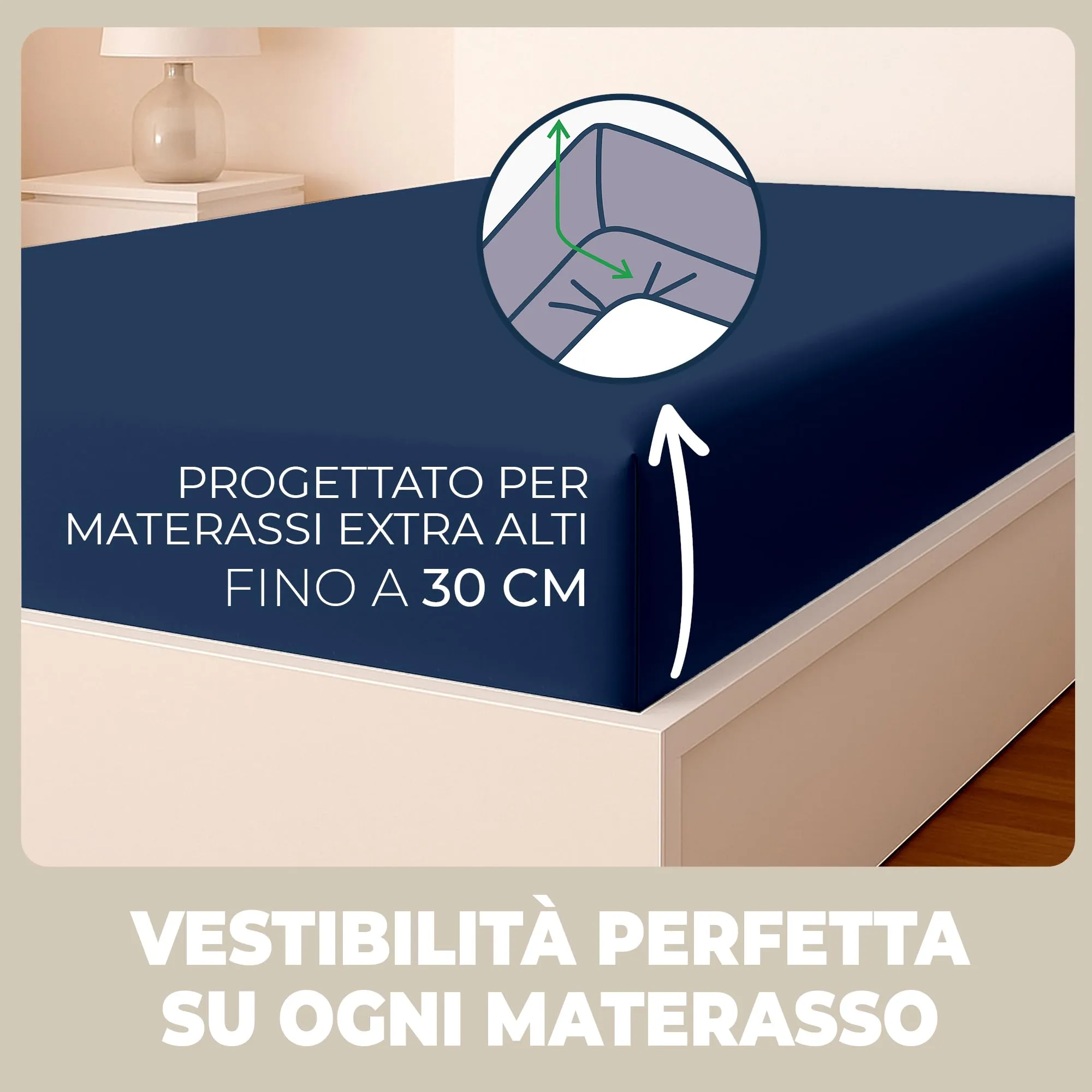 Flowen Lenzuolo con Angoli Matrimoniale 160x200 cm, 100% Cotone, Blu Scuro, per Materasso fino a 30cm - immagine 2