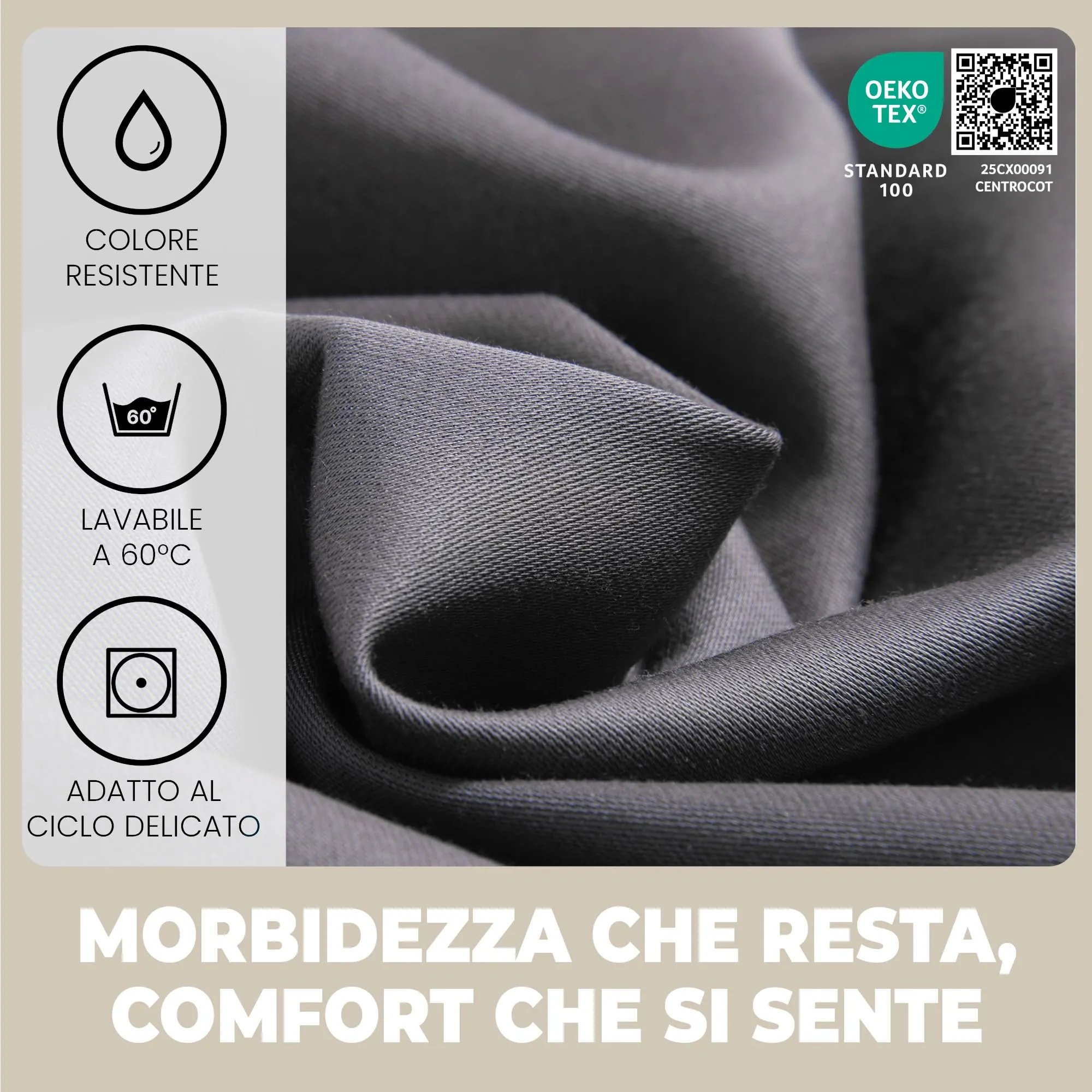Flowen Lenzuolo con Angoli una Piazza e Mezza 140x190 cm, 100% Cotone, Grigio Scuro, per Materasso fino a 30cm - immagine 3