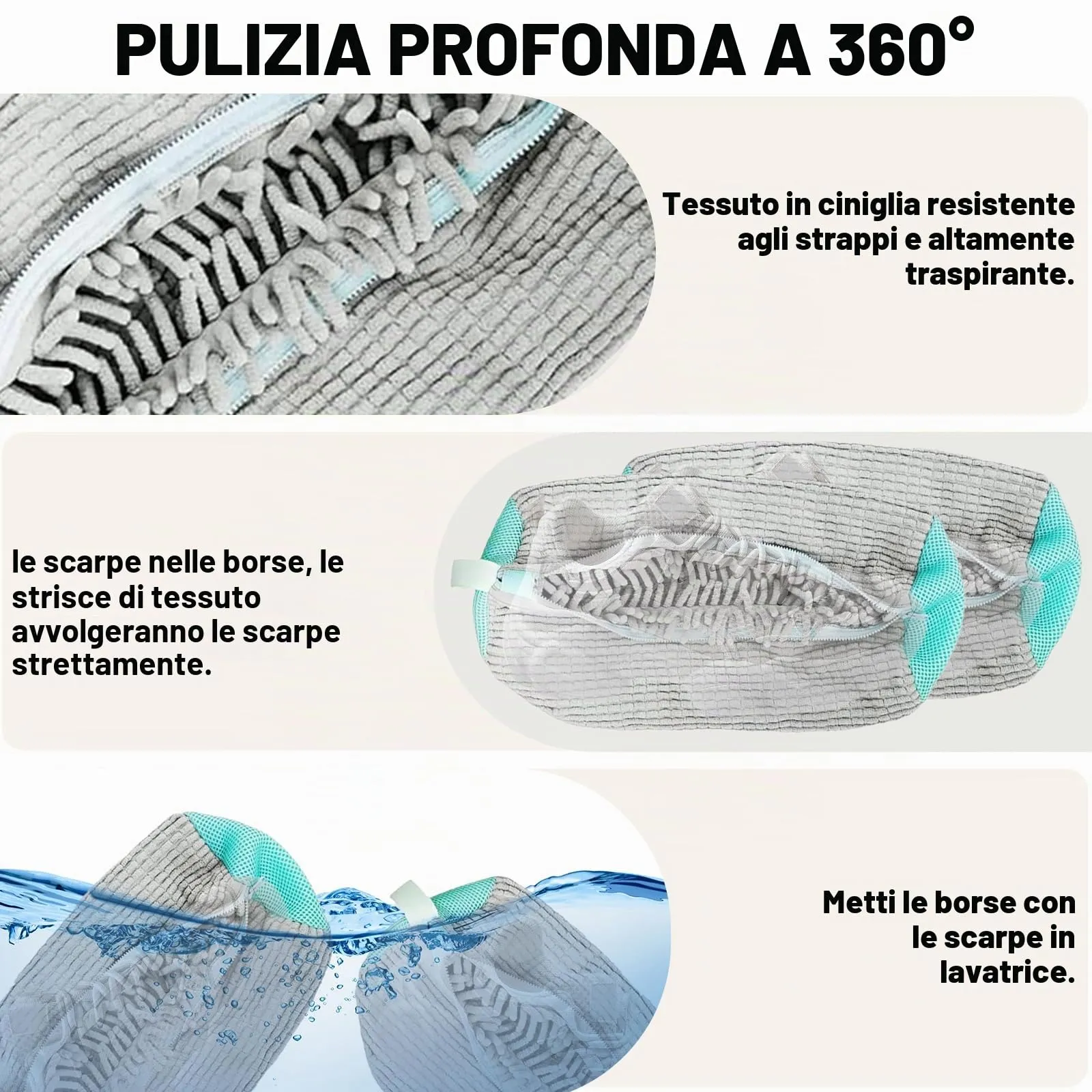 YTUGIL Sacche per Lavare Scarpe in Lavatrice, Grigio, 2 Pezzi - immagine 2