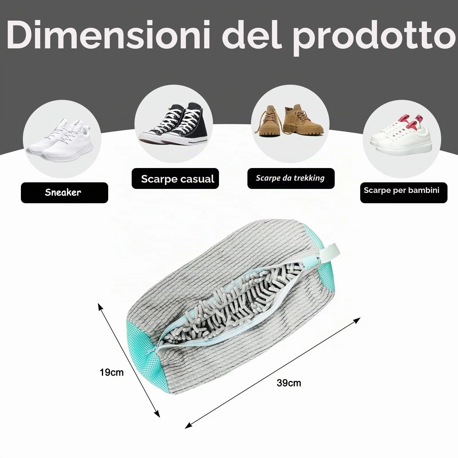 YTUGIL Sacche per Lavare Scarpe in Lavatrice, Grigio, 2 Pezzi - immagine 3