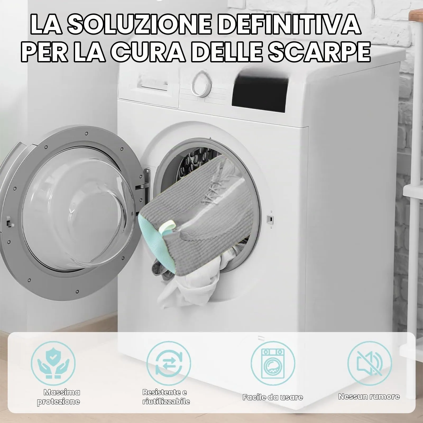 YTUGIL Sacche per Lavare Scarpe in Lavatrice, Grigio, 2 Pezzi - immagine 5