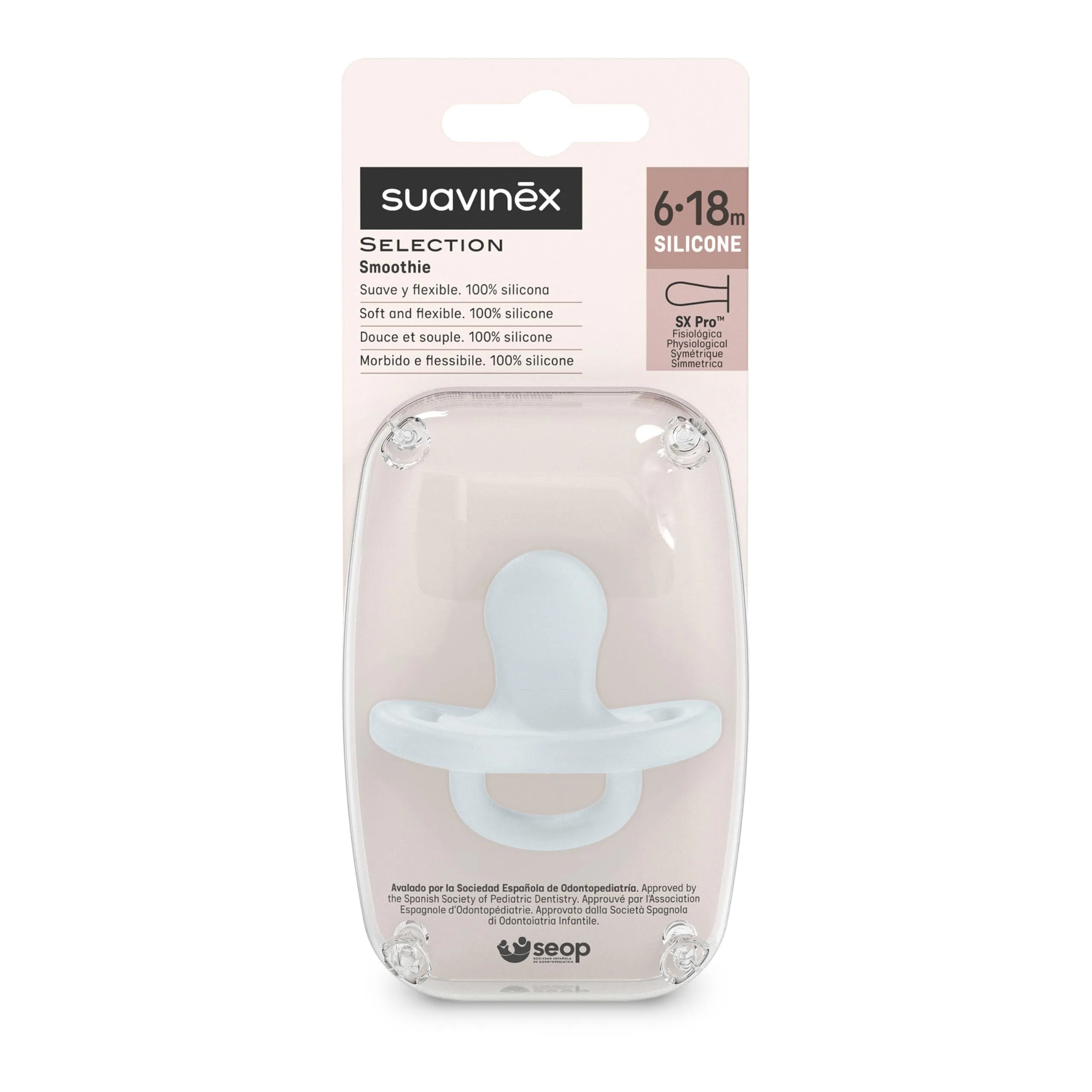 Suavinex Ciuccio Tutto in Silicone, Tettina Simmetrica, 6/18 Mesi, Azzurro - immagine 6