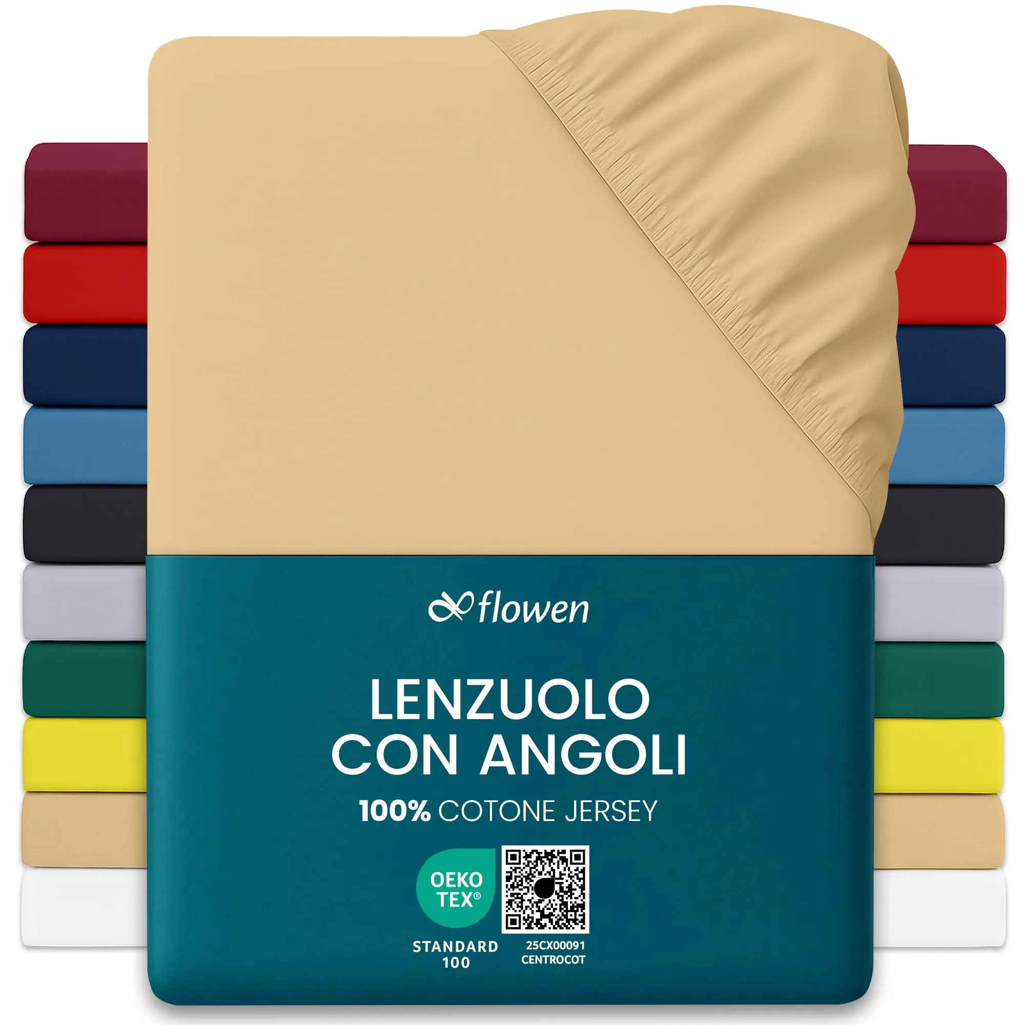 Flowen Lenzuola con Angoli Matrimoniale 160x200 cm Beige in 100% Puro Cotone per Materasso fino a 30cm - immagine 1