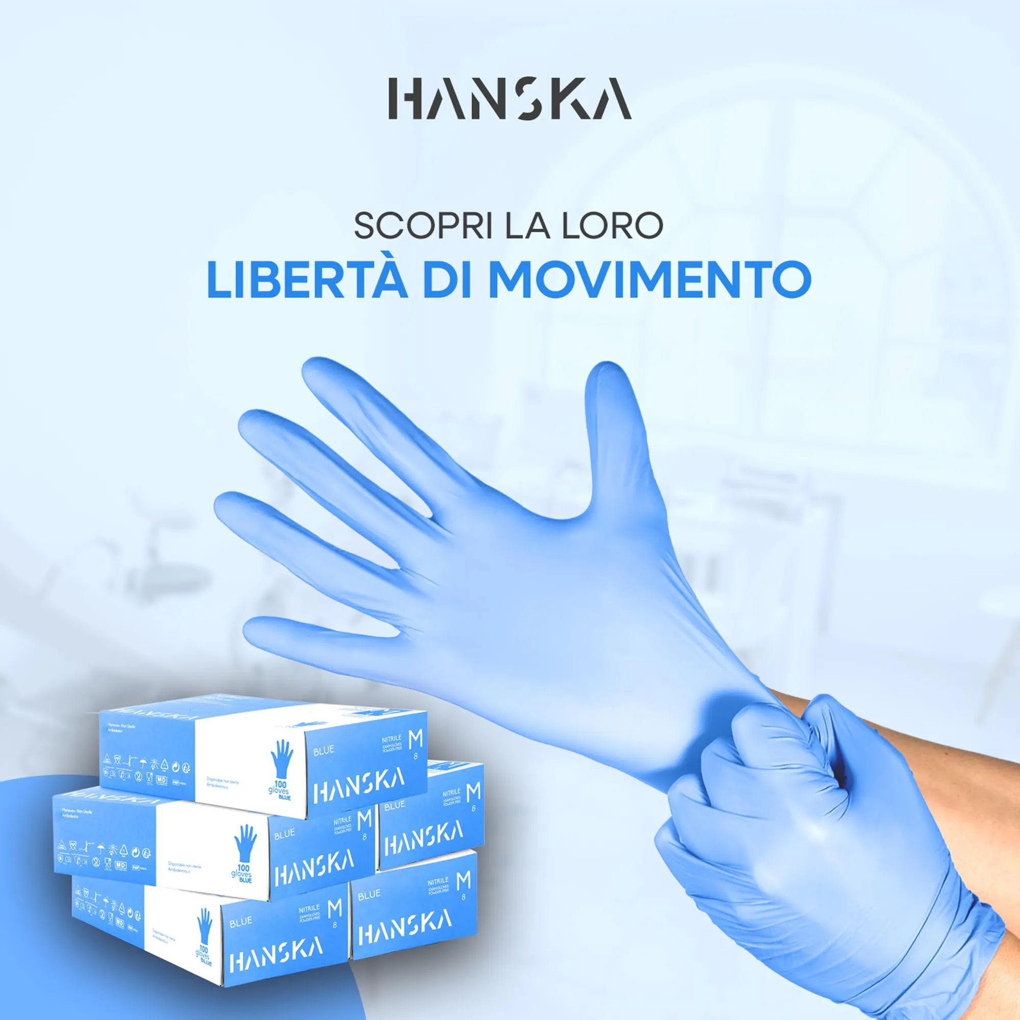 HANSKA Guanti Monouso Nitrile Blu, Senza Polvere, Ambidestri, Non Sterili, Taglia M, 500 Pezzi - immagine 3