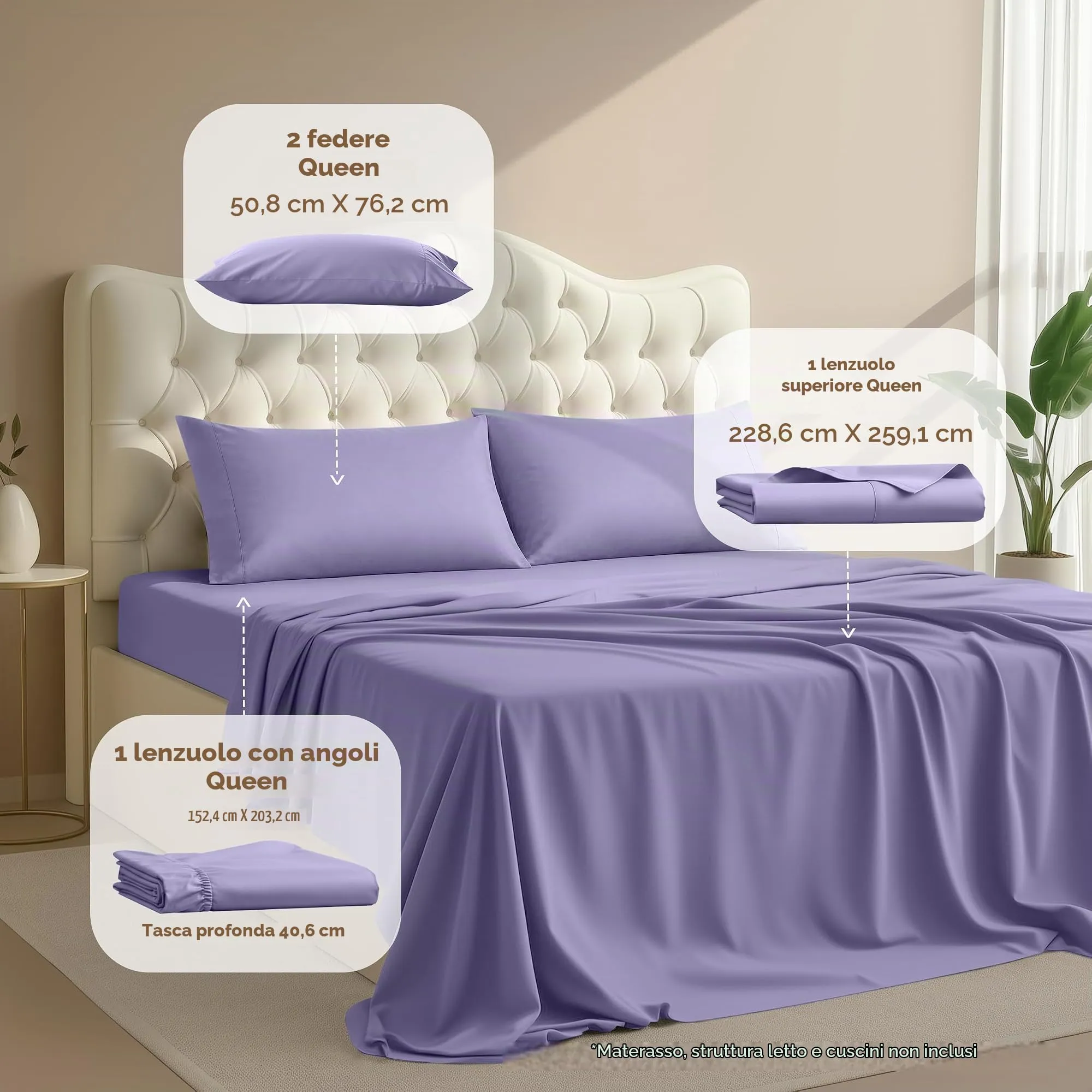 Utopia Bedding Set di lenzuola in microfibra spazzolata, Queen Size, Peri - immagine 2