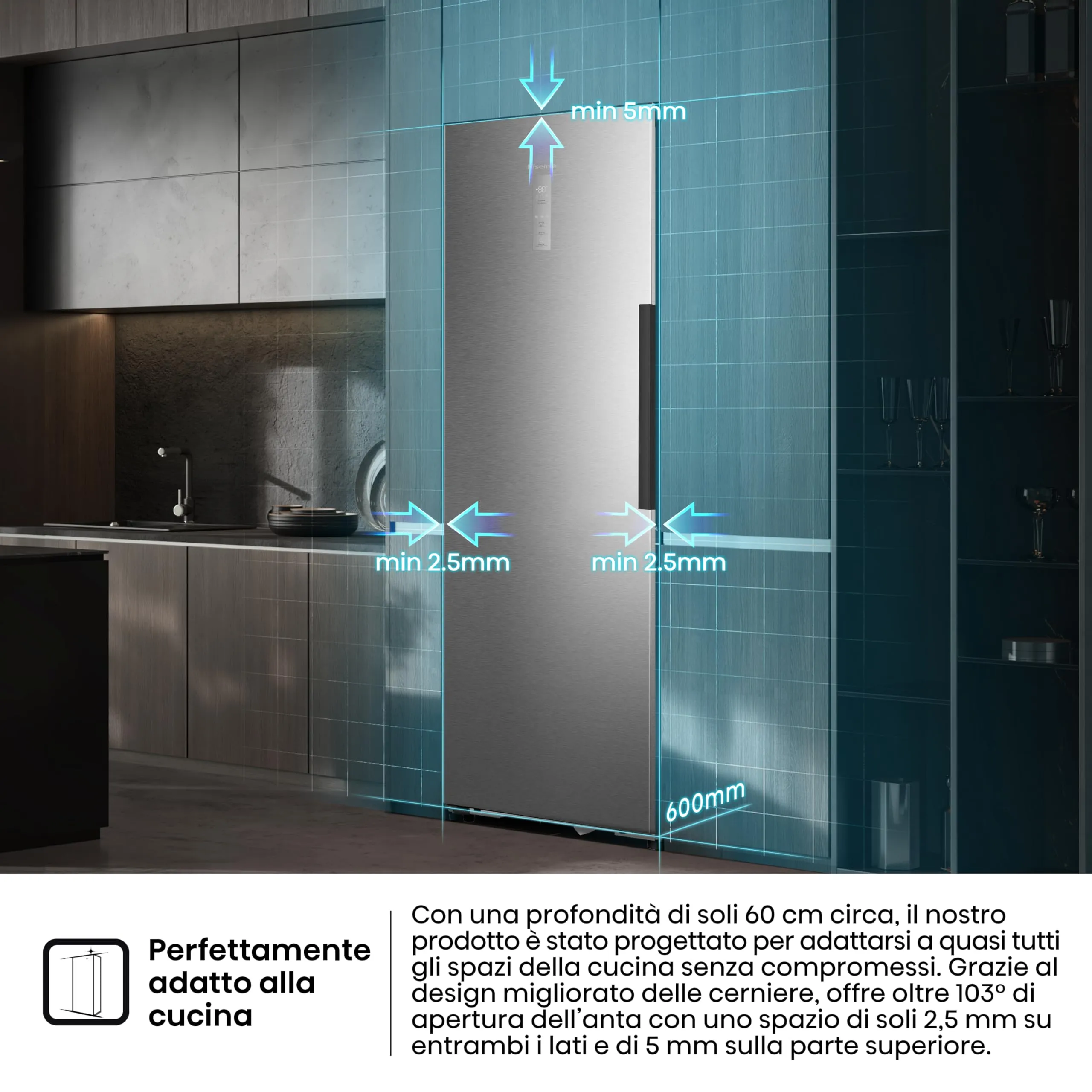 Hisense FT3K310SEIE Freezer Verticale Total No Frost, Inox, 185.6 x 59.5 cm, Classe E, 312 L - immagine 4
