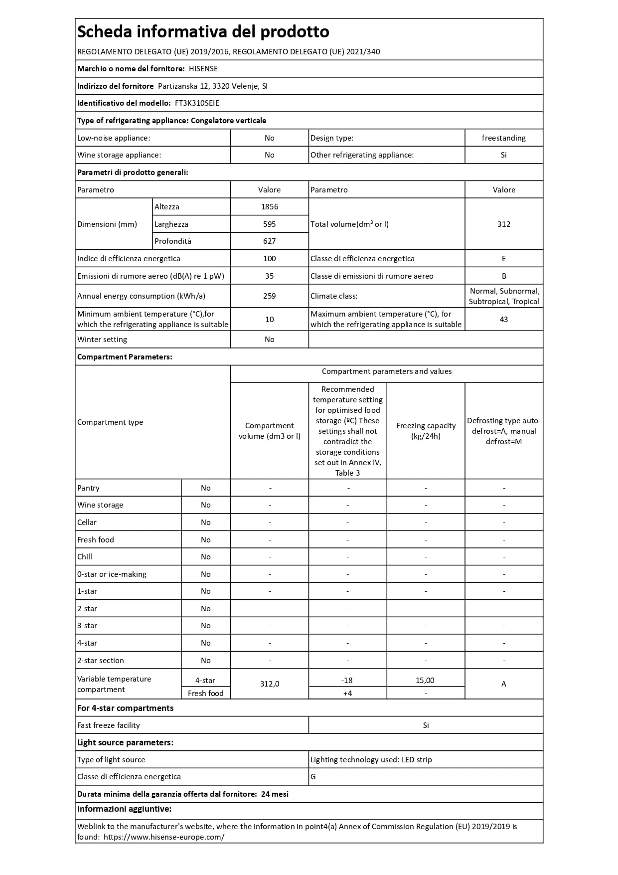 Hisense FT3K310SEIE Freezer Verticale Total No Frost, Inox, 185.6 x 59.5 cm, Classe E, 312 L - immagine 11