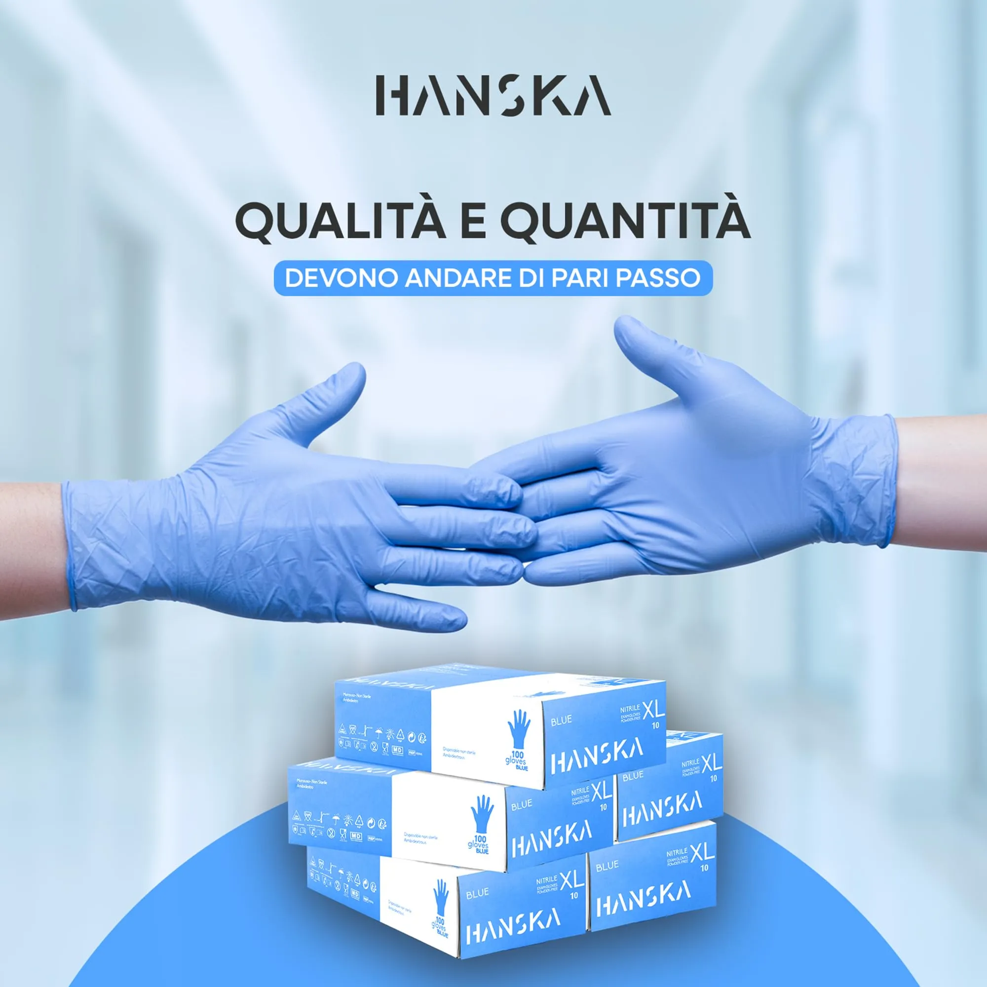 HANSKA Guanti Monouso Nitrile Blu, Senza Polvere, Ambidestri, Non Sterili, XL (500 pezzi) - immagine 2