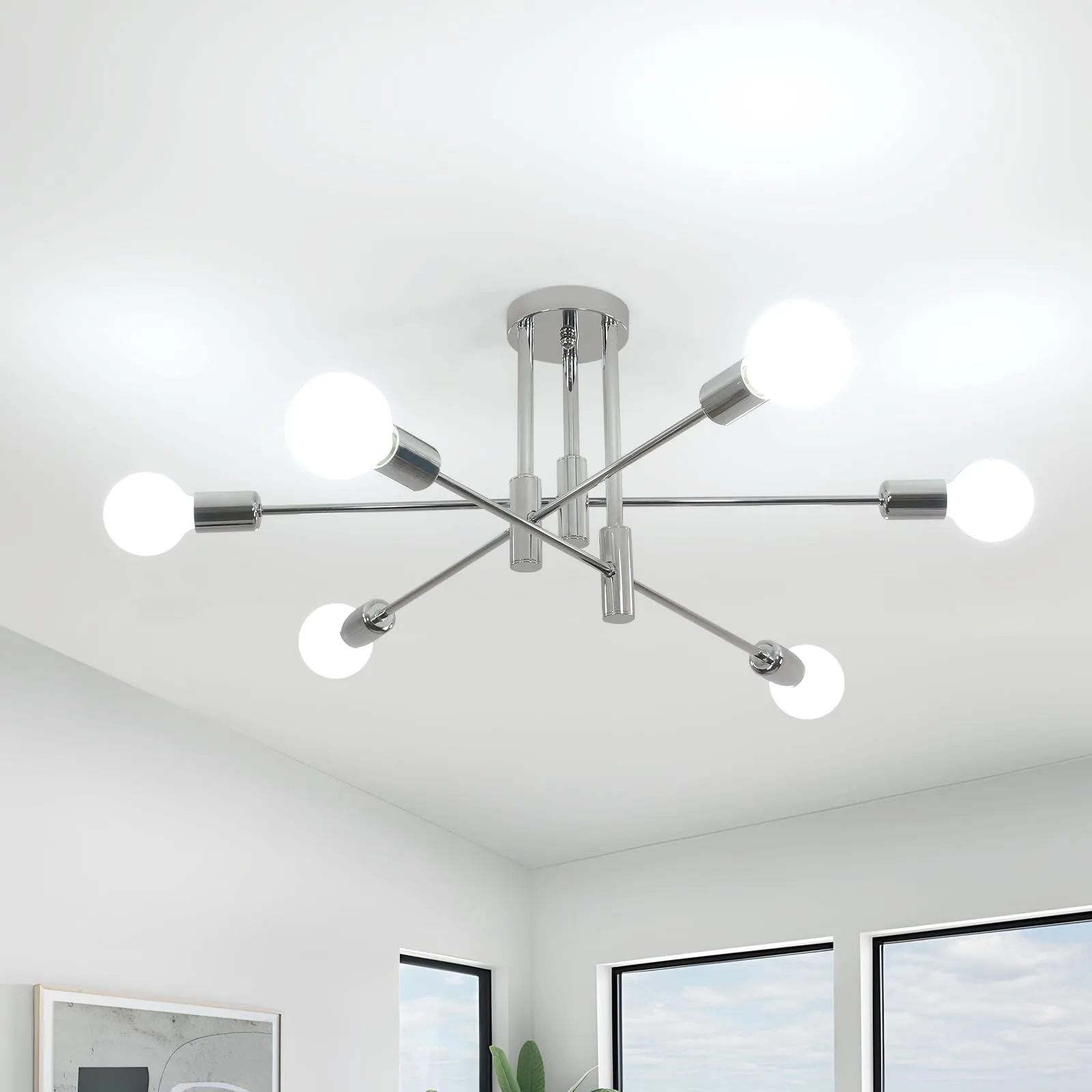 Comely Lampadario Soffitto Industrial Sputnik, 6 Luci E27, Cromo - immagine 1