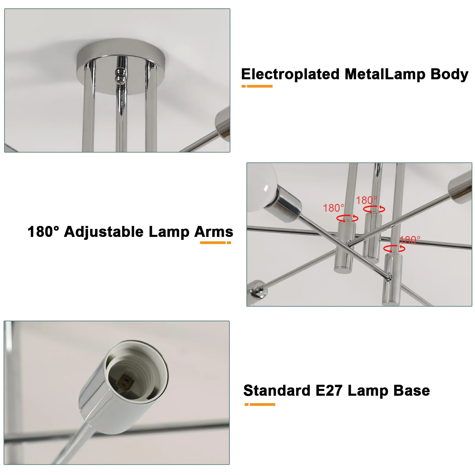Comely Lampadario Soffitto Industrial Sputnik, 6 Luci E27, Cromo - immagine 6