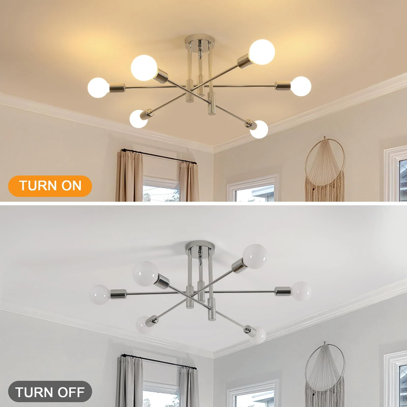 Comely Lampadario Soffitto Industrial Sputnik, 6 Luci E27, Cromo - immagine 7