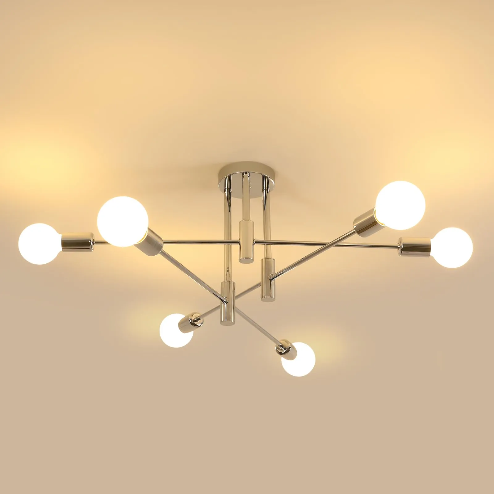 Comely Lampadario Soffitto Industrial Sputnik, 6 Luci E27, Cromo - immagine 9