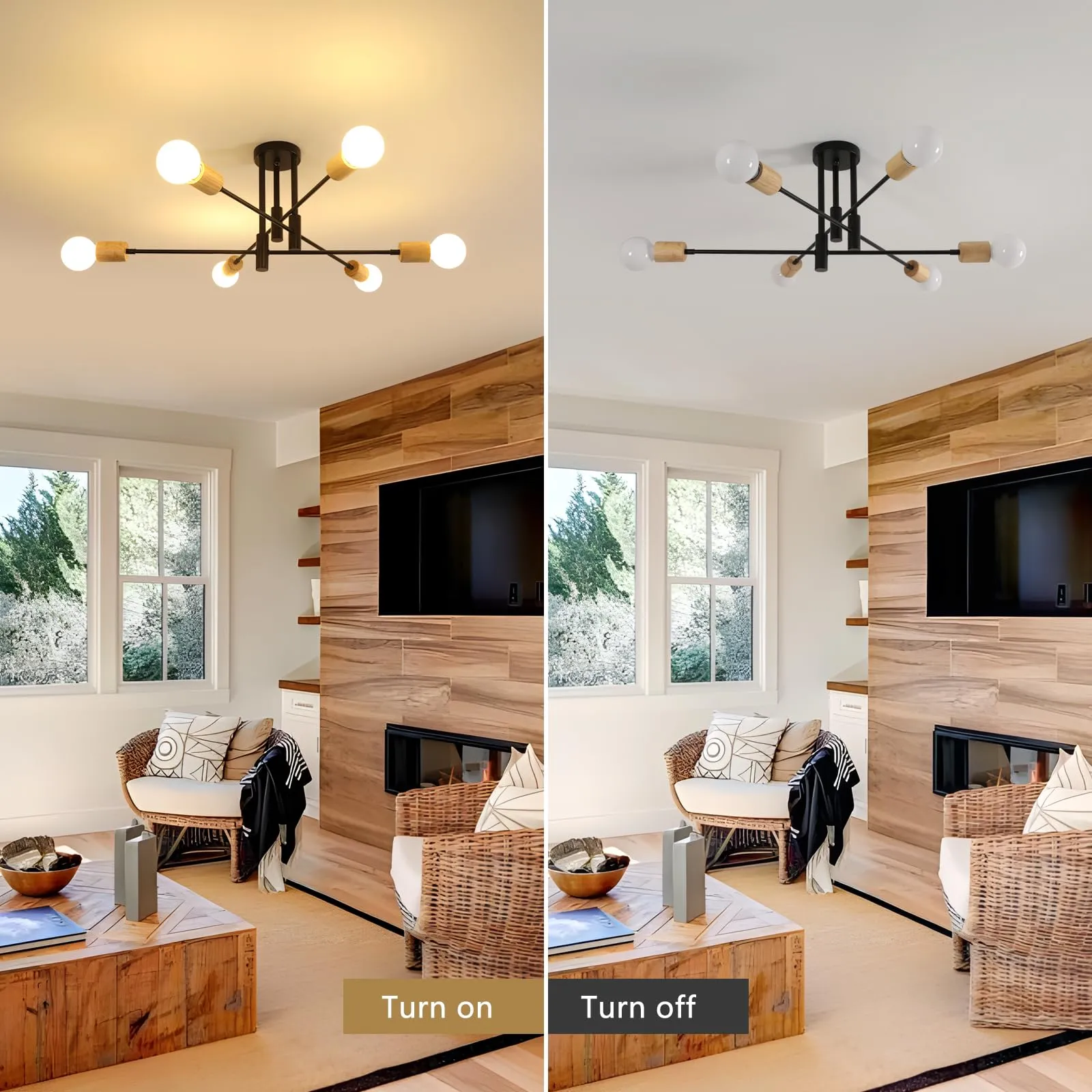 Comely Plafoniera Vintage E27 Lampadario Soffitto Industriale DIY 6 Luci Metallo Nero e Legno - immagine 6