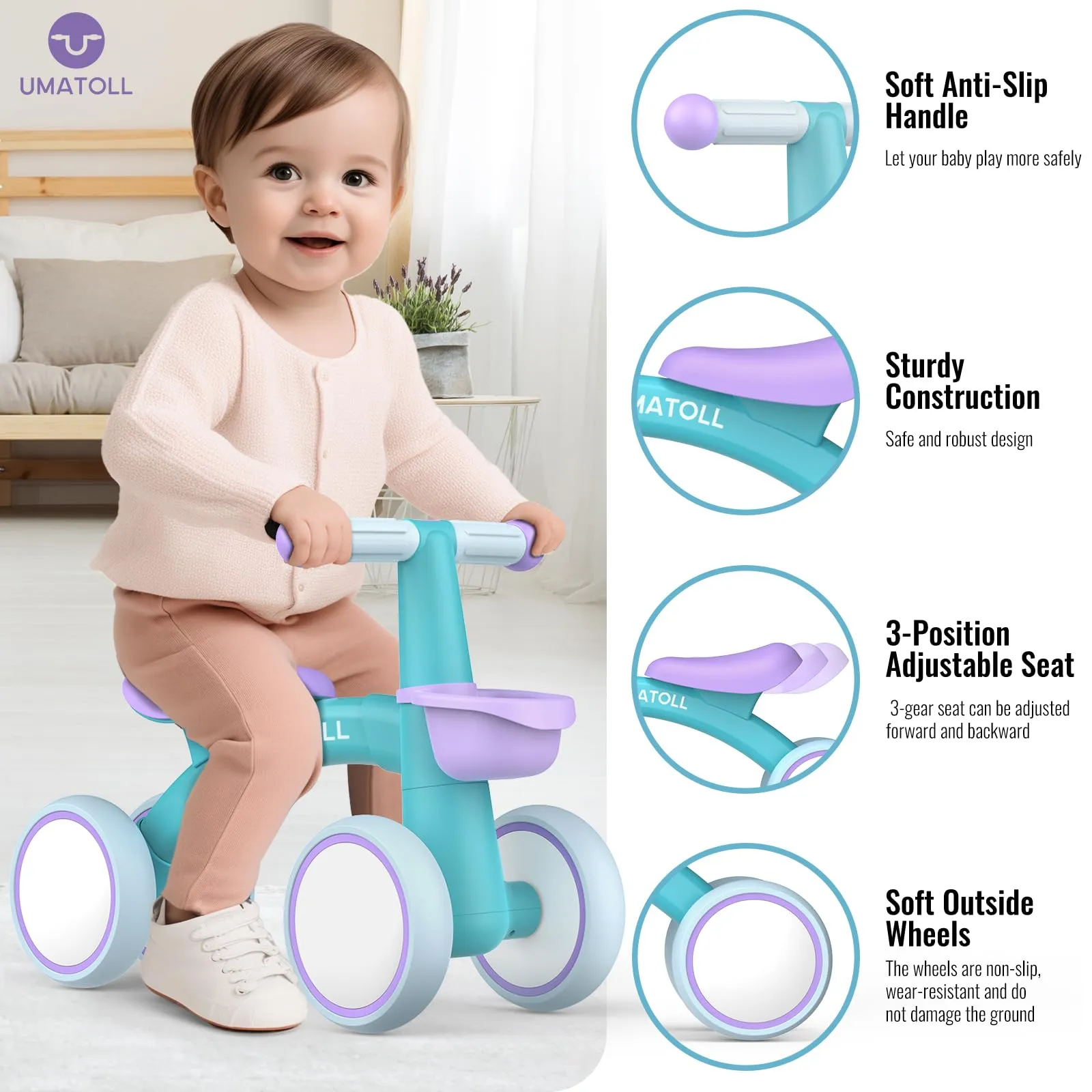 Umatoll Bici Senza Pedali per Bambini 1-2 Anni, Modello B402 - immagine 2